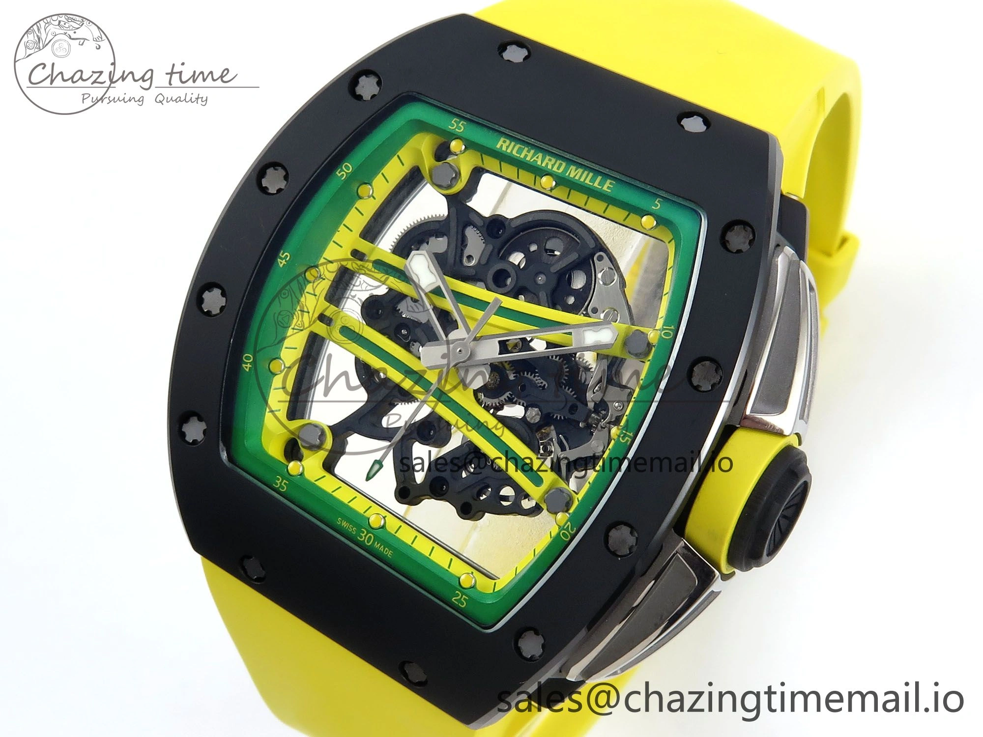 RM061 Black Ceramic ZF 1:1 Best Edition on Yellow Rubber Strap RMUL2 Super Clone