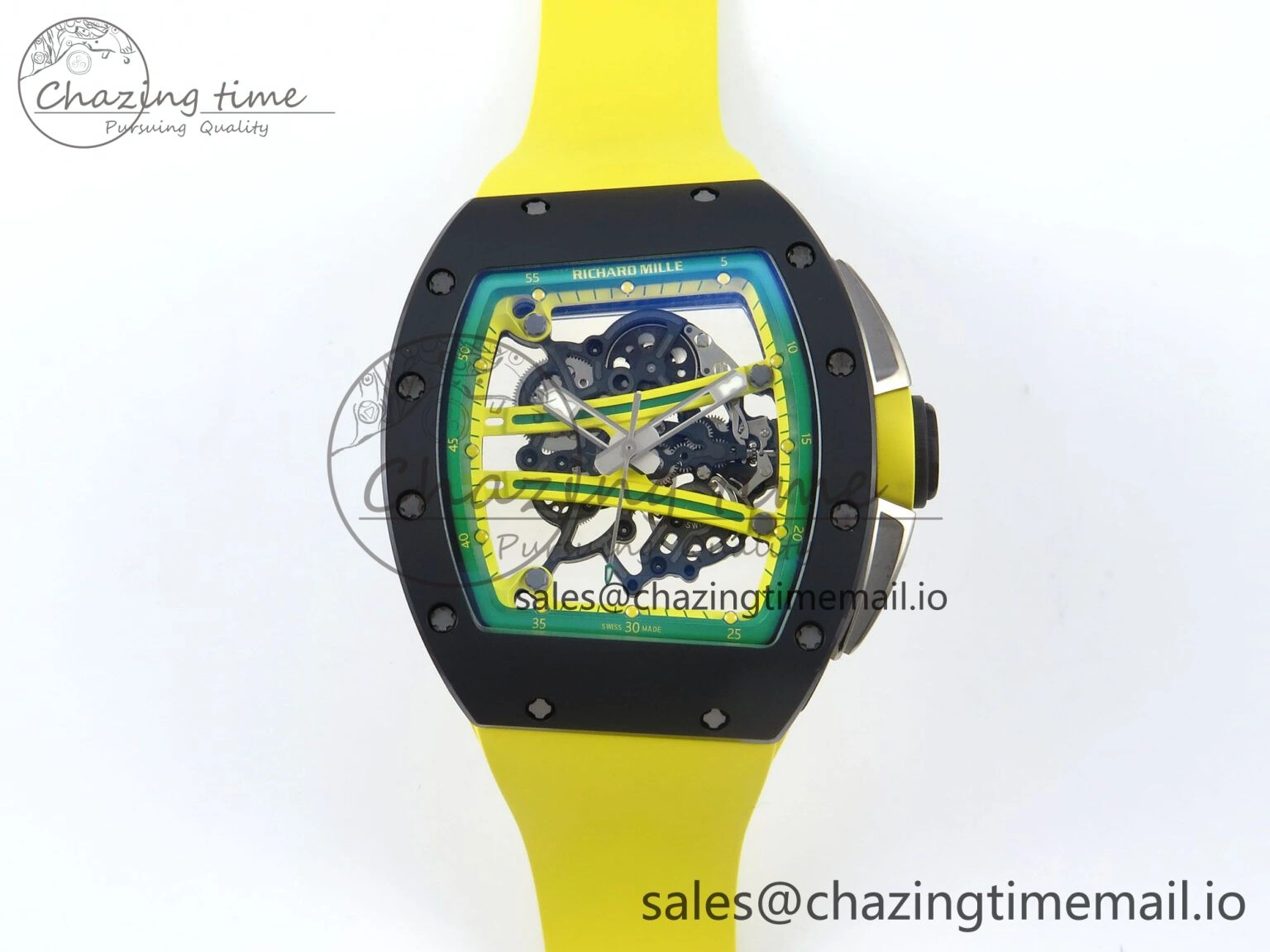 RM061 Black Ceramic ZF 1:1 Best Edition on Yellow Rubber Strap RMUL2 Super Clone