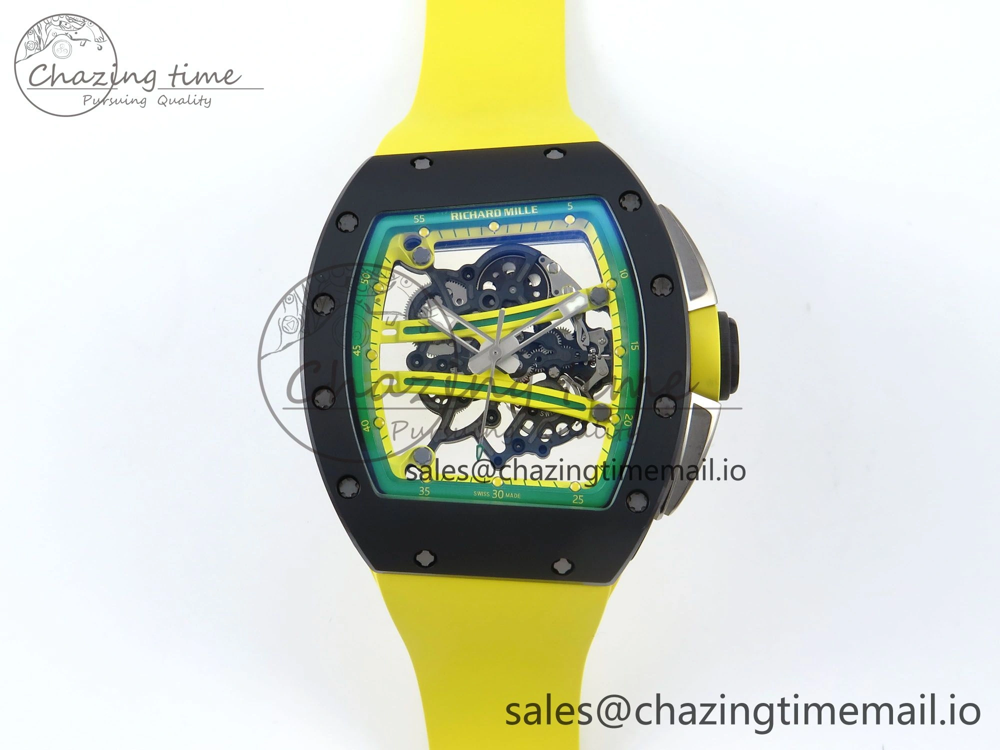 RM061 Black Ceramic ZF 1:1 Best Edition on Yellow Rubber Strap RMUL2 Super Clone