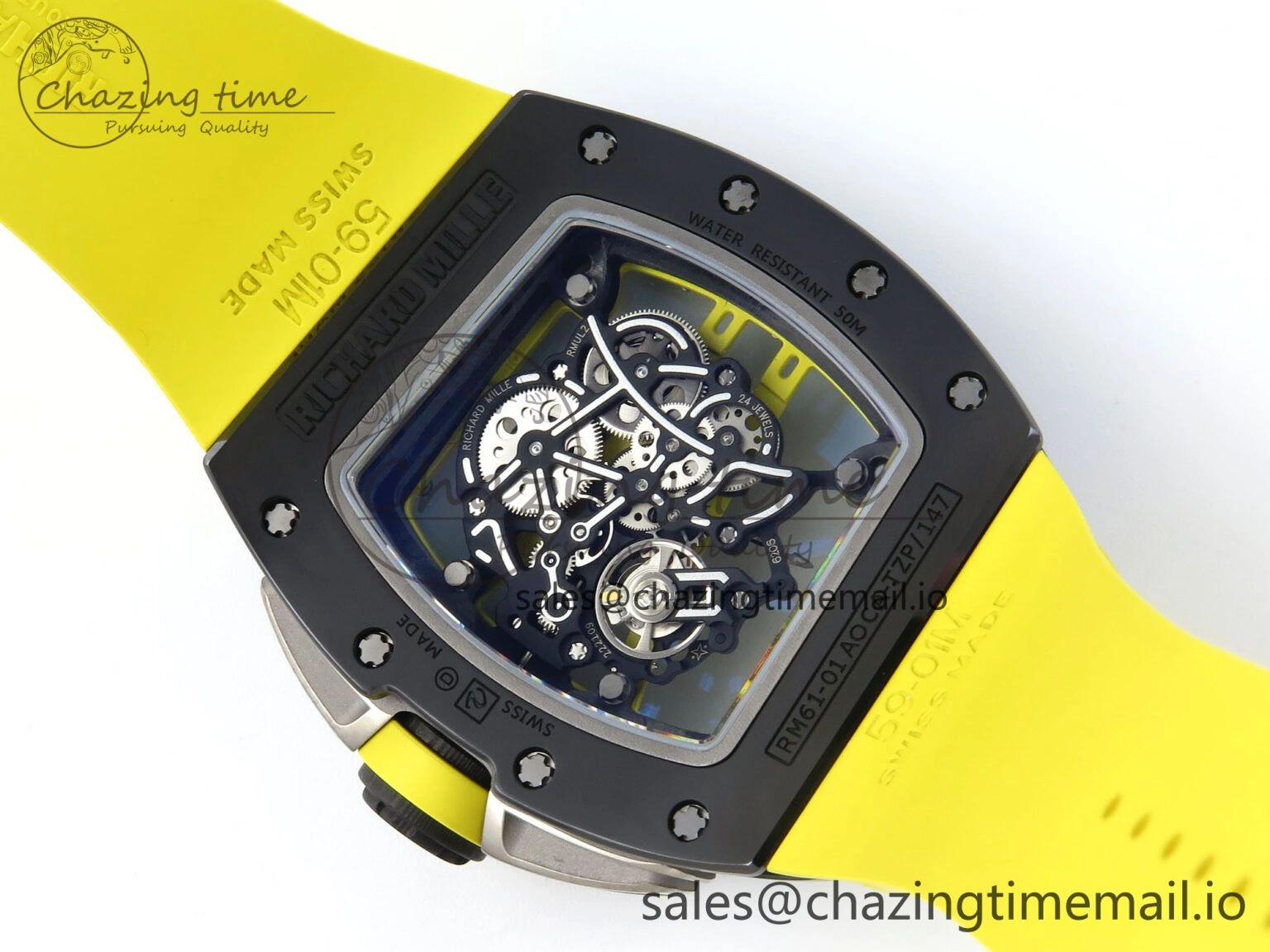 RM061 Black Ceramic ZF 1:1 Best Edition on Yellow Rubber Strap RMUL2 Super Clone
