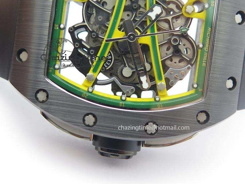 RM061 Green Inner Bezel Skeleton Dial On Black Rubber Strap MIYOTA8215 KVF