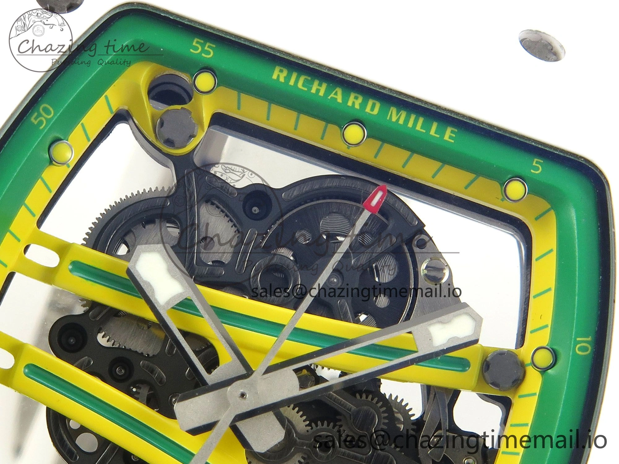 RM061 White Ceramic APSF 1:1 Best Edition Yellow Green Skeleton Dial on White Rubber Strap RMUL2 Super Clone