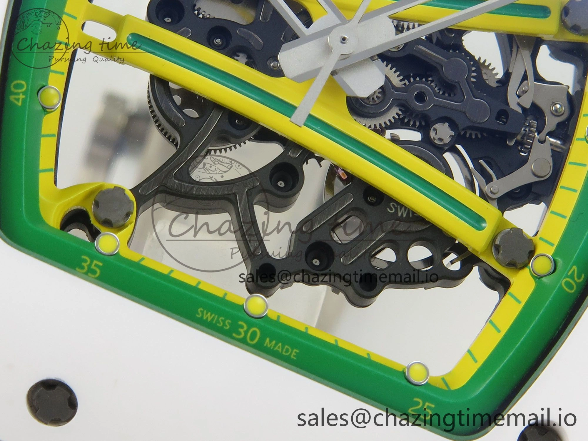 RM061 White Ceramic APSF 1:1 Best Edition Yellow Green Skeleton Dial on White Rubber Strap RMUL2 Super Clone