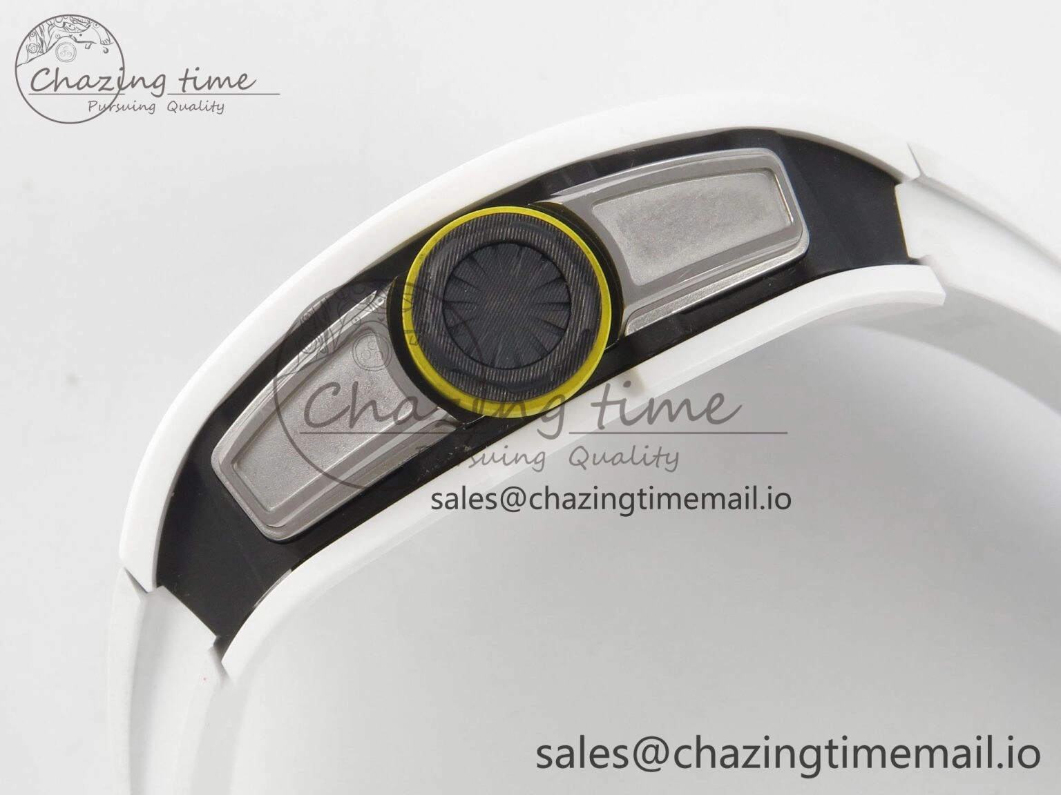 RM061 White Ceramic APSF 1:1 Best Edition Yellow Green Skeleton Dial on White Rubber Strap RMUL2 Super Clone