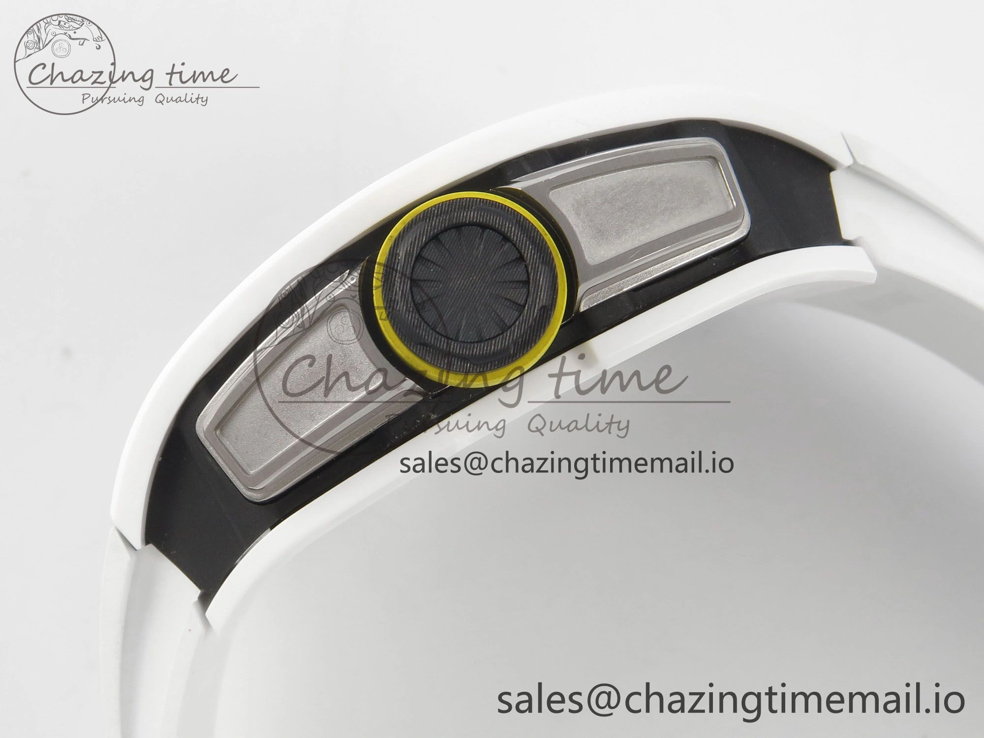 RM061 White Ceramic APSF 1:1 Best Edition Yellow Green Skeleton Dial on White Rubber Strap RMUL2 Super Clone