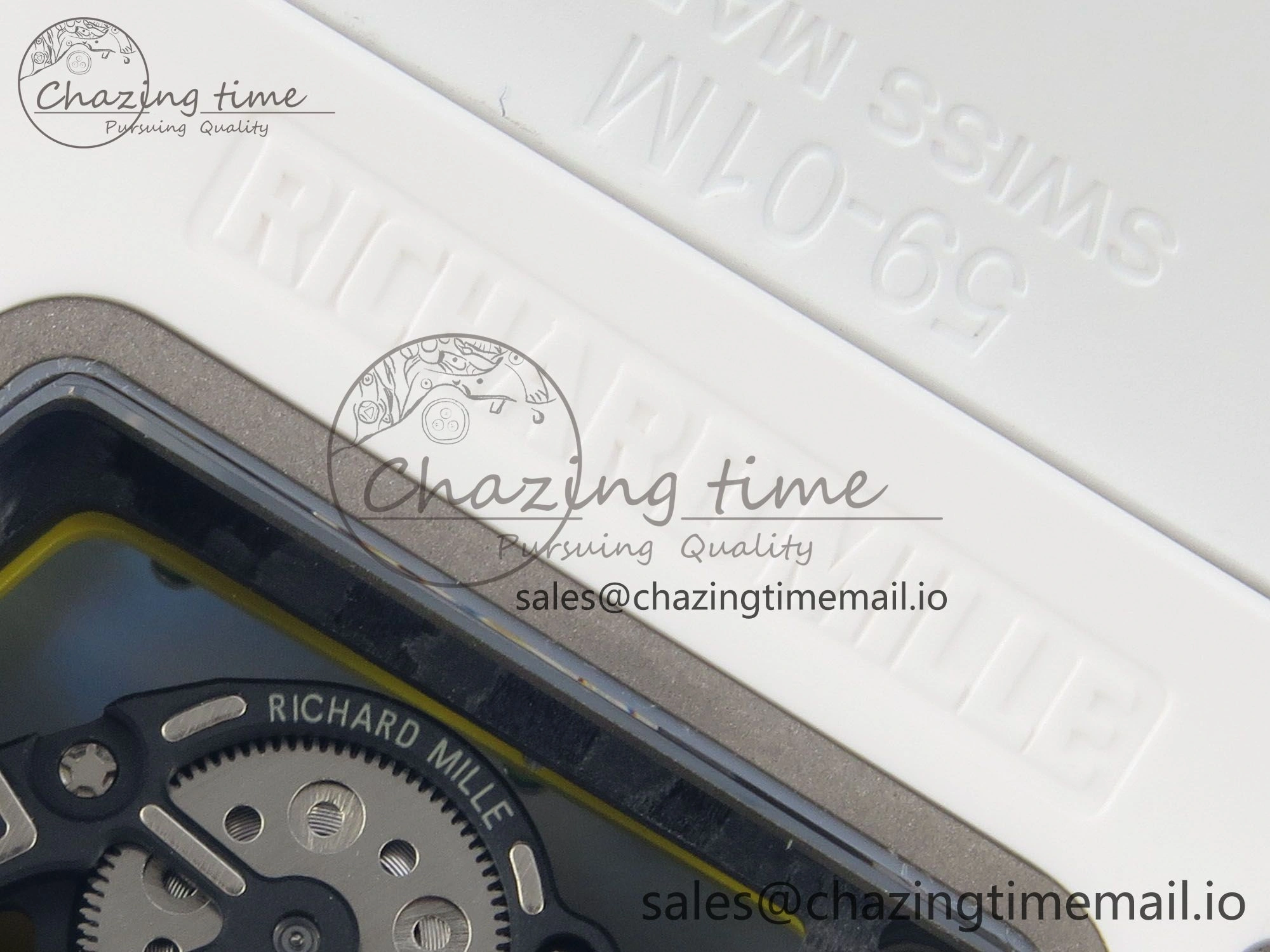 RM061 White Ceramic APSF 1:1 Best Edition Yellow Green Skeleton Dial on White Rubber Strap RMUL2 Super Clone