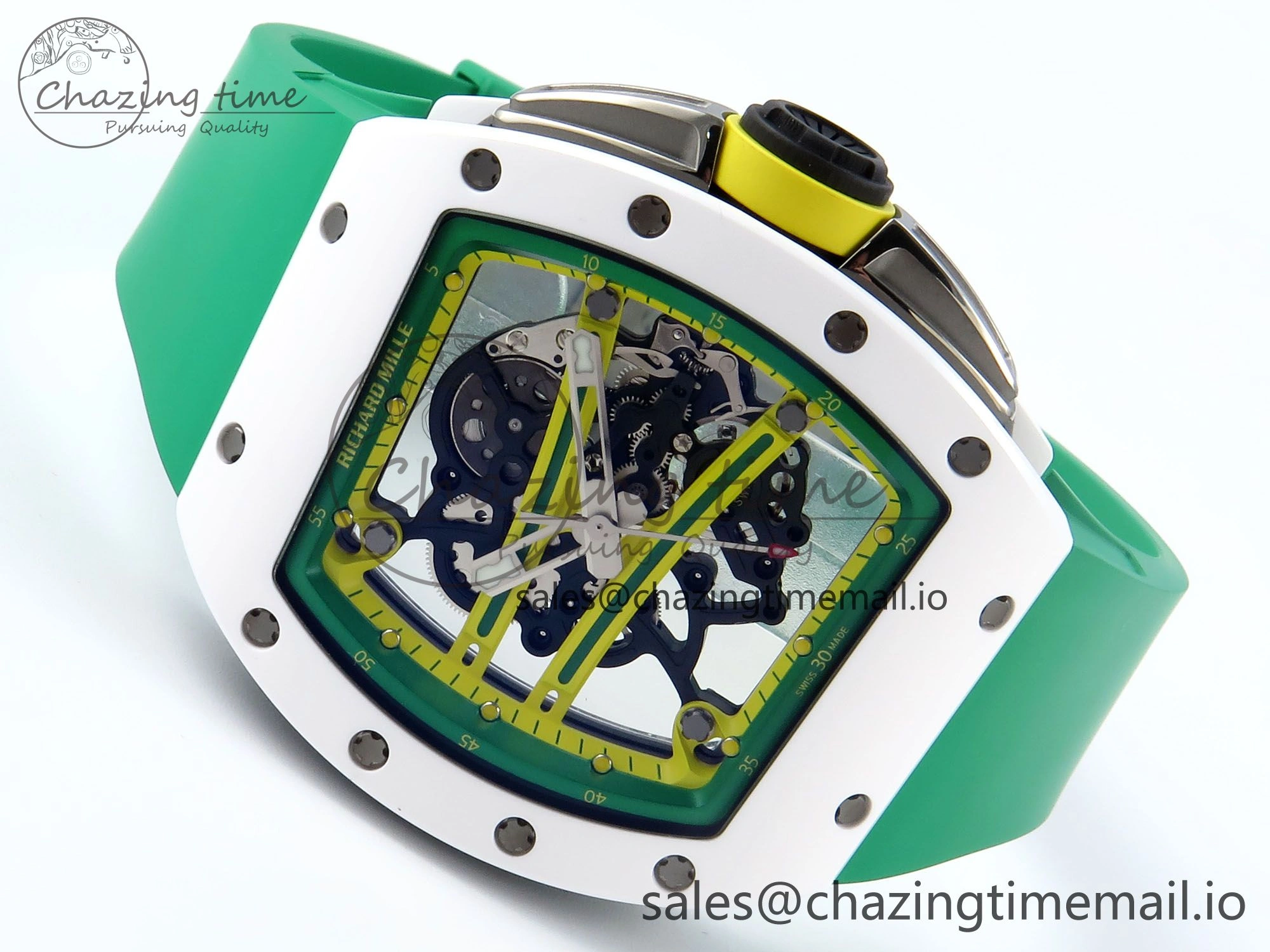 RM061 White Ceramic ZF 1:1 Best Edition on Green Rubber Strap RMUL2 Super Clone