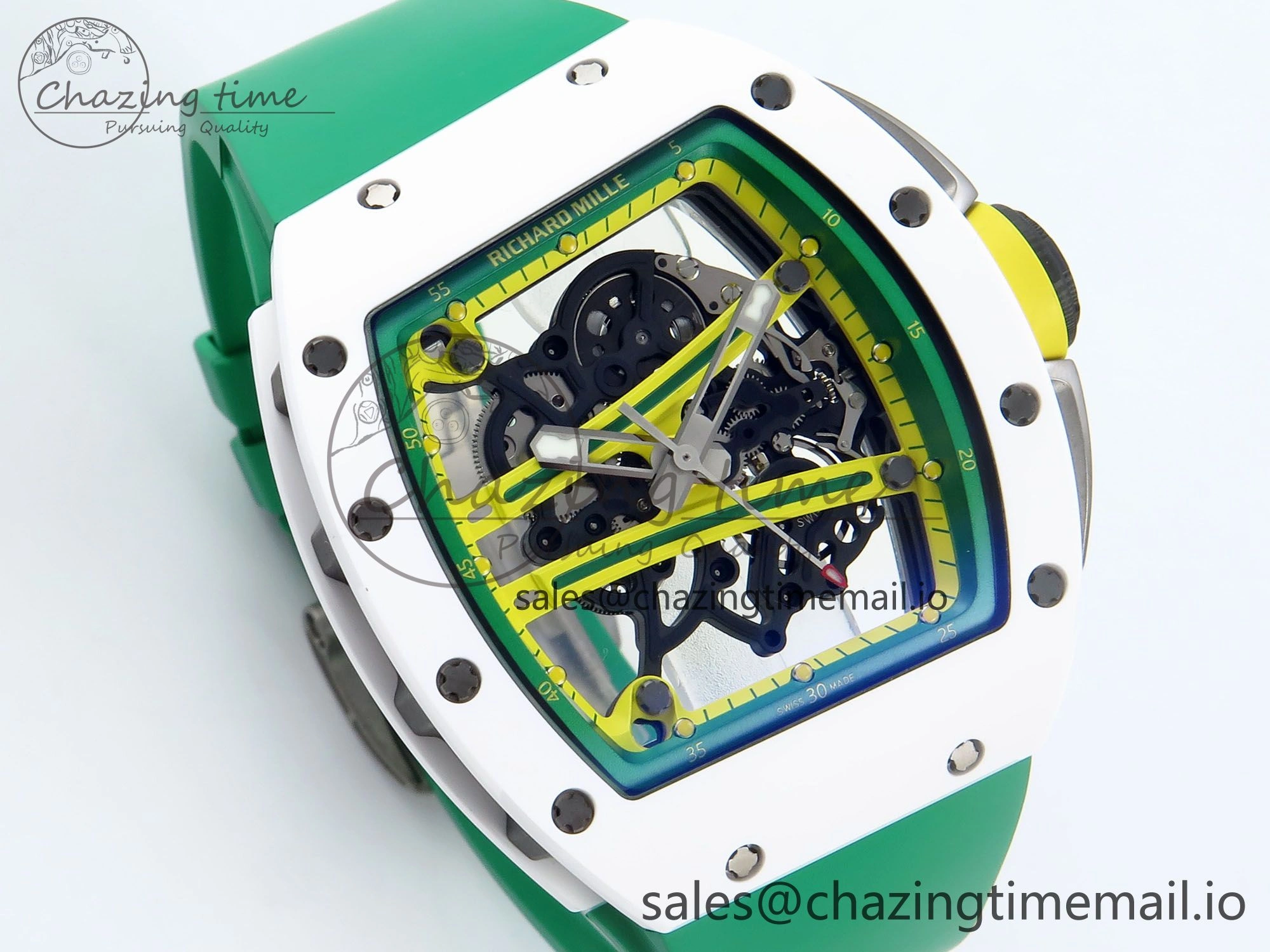 RM061 White Ceramic ZF 1:1 Best Edition on Green Rubber Strap RMUL2 Super Clone