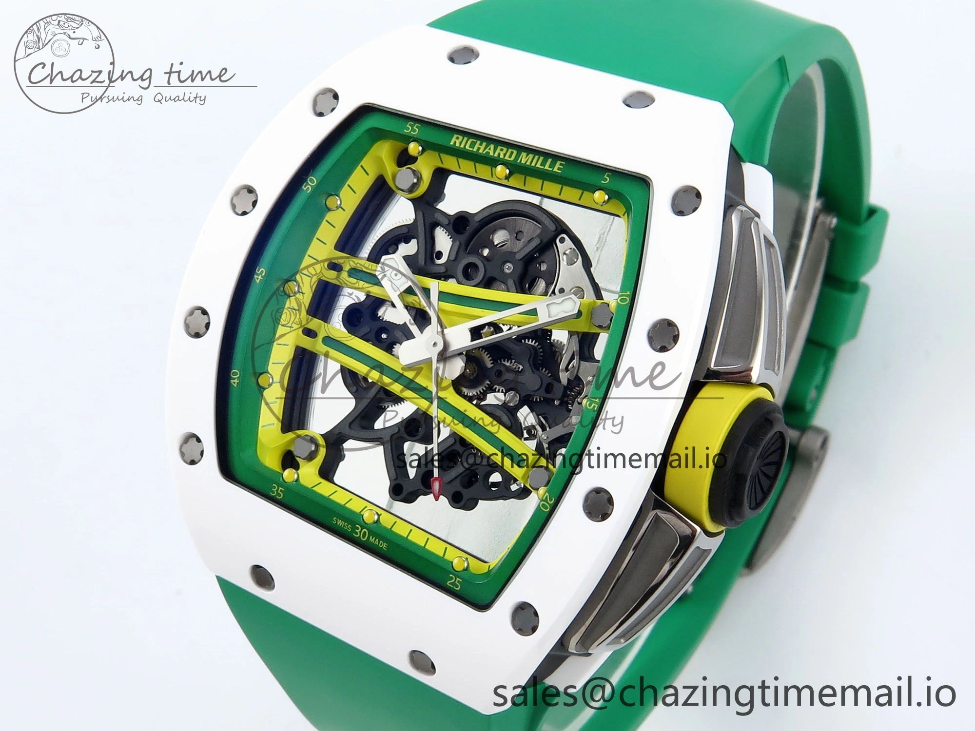 RM061 White Ceramic ZF 1:1 Best Edition on Green Rubber Strap RMUL2 Super Clone