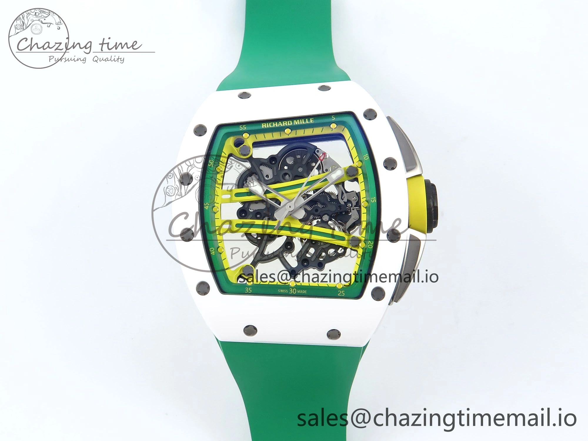 RM061 White Ceramic ZF 1:1 Best Edition on Green Rubber Strap RMUL2 Super Clone