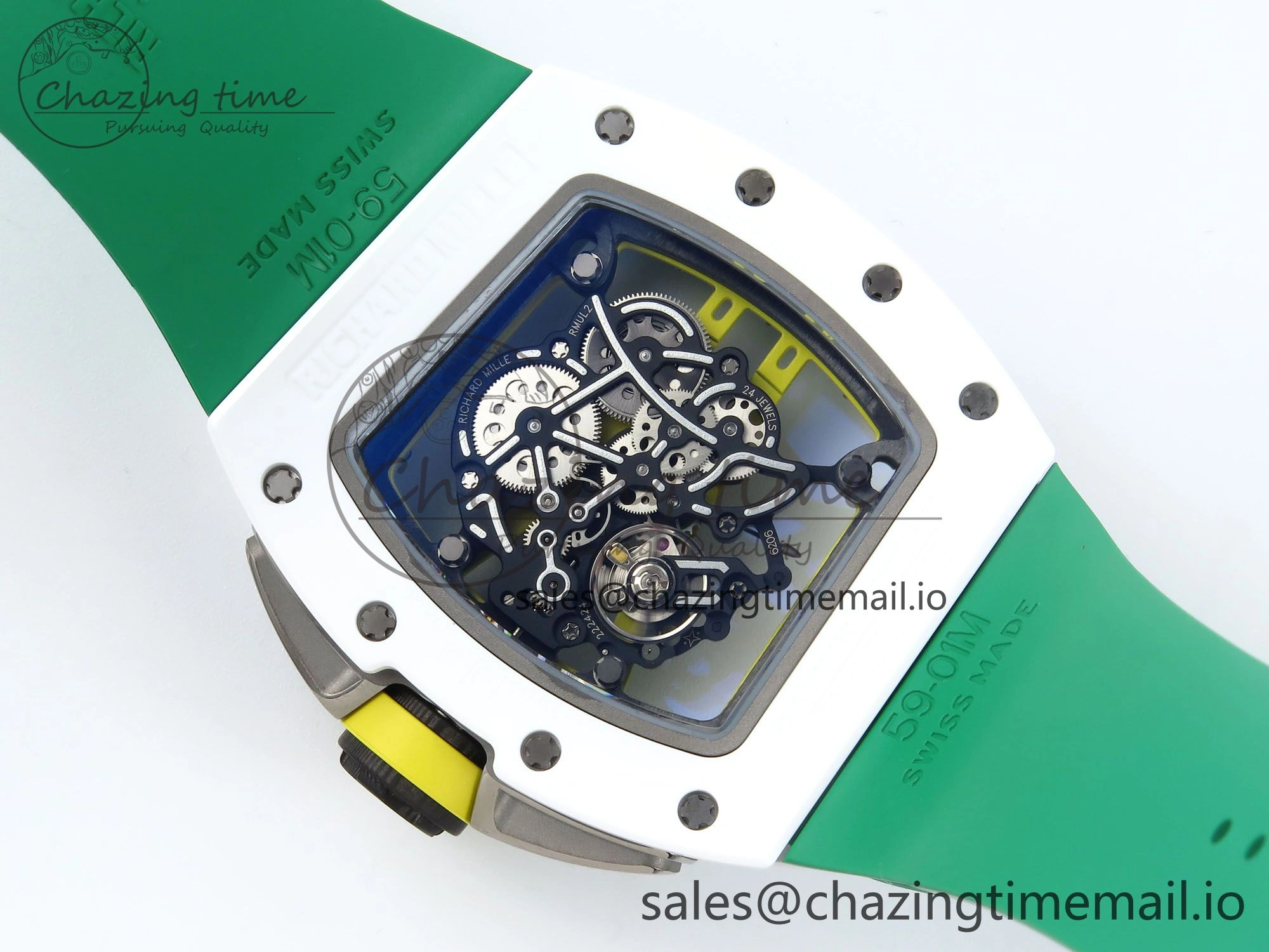 RM061 White Ceramic ZF 1:1 Best Edition on Green Rubber Strap RMUL2 Super Clone