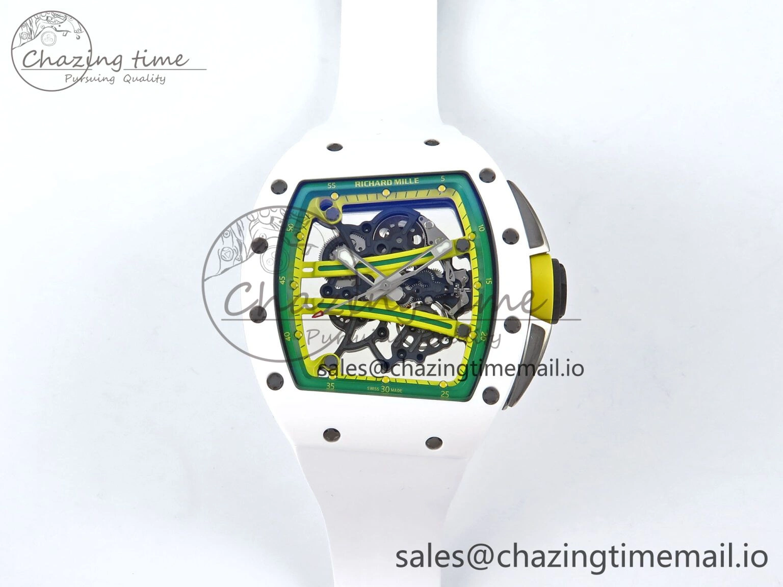 RM061 White Ceramic ZF 1:1 Best Edition on White Rubber Strap RMUL2 Super Clone