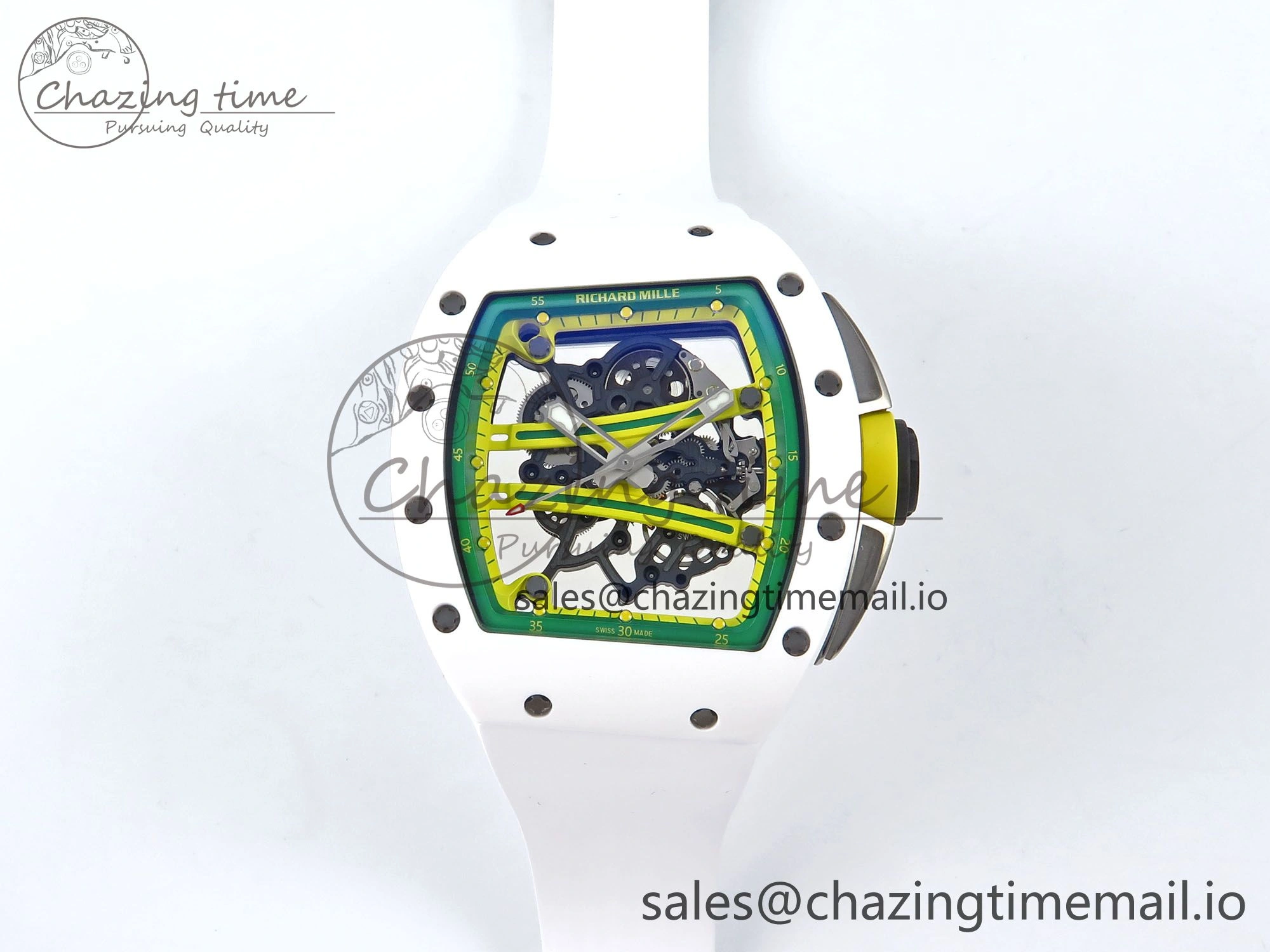 RM061 White Ceramic ZF 1:1 Best Edition on White Rubber Strap RMUL2 Super Clone
