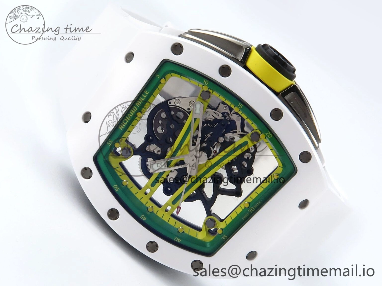 RM061 White Ceramic ZF 1:1 Best Edition on White Rubber Strap RMUL2 Super Clone