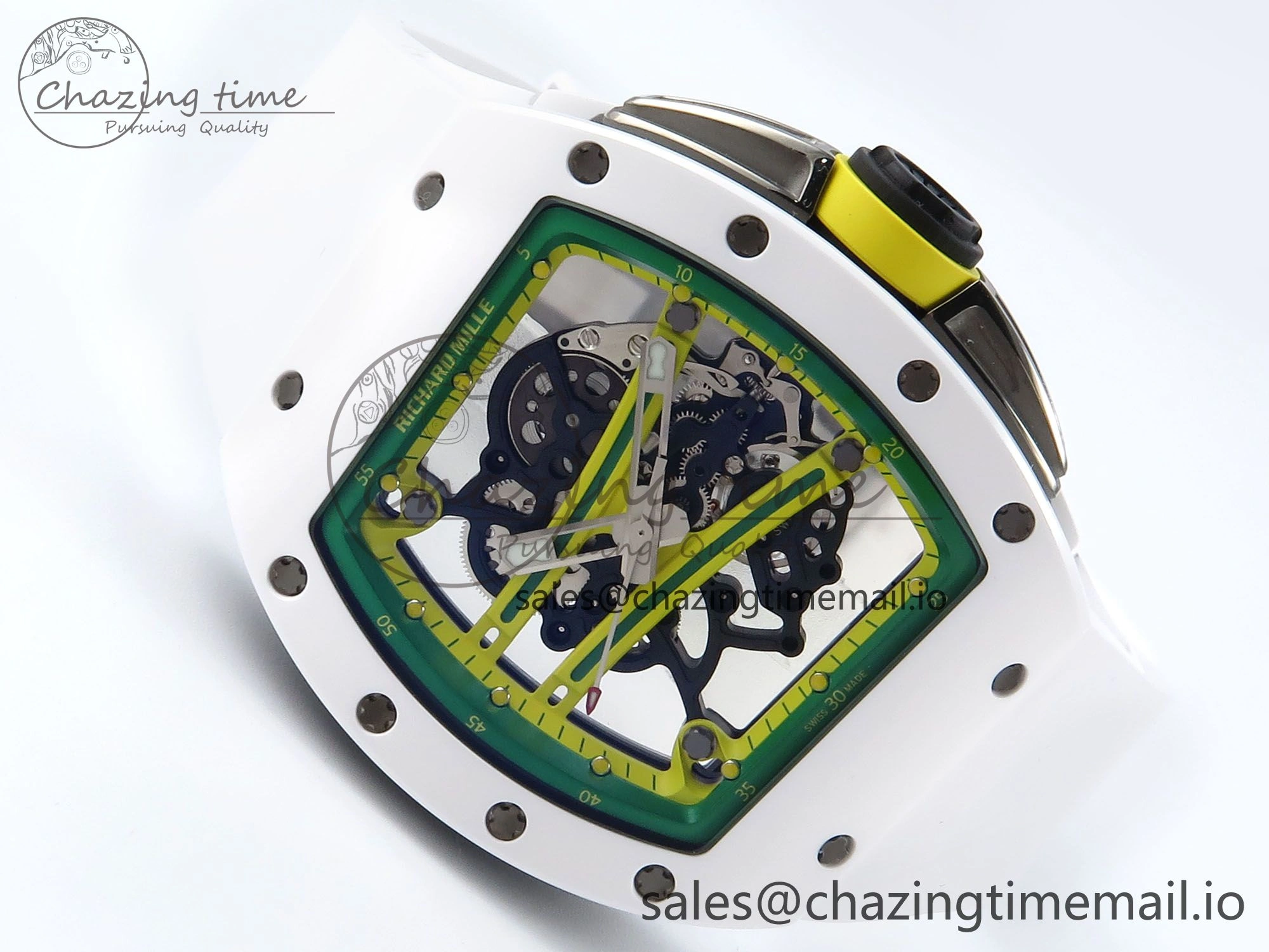 RM061 White Ceramic ZF 1:1 Best Edition on White Rubber Strap RMUL2 Super Clone