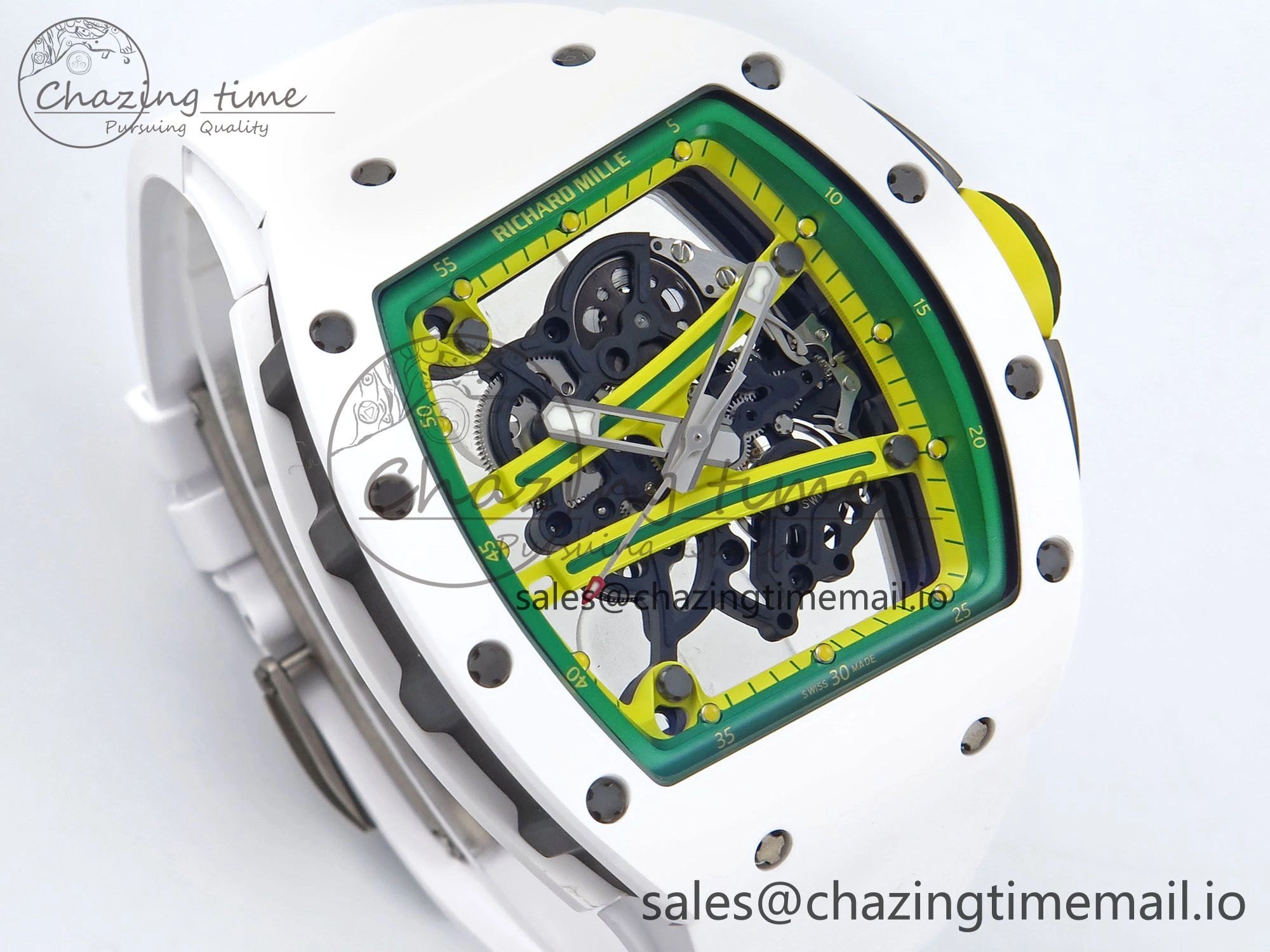 RM061 White Ceramic ZF 1:1 Best Edition on White Rubber Strap RMUL2 Super Clone