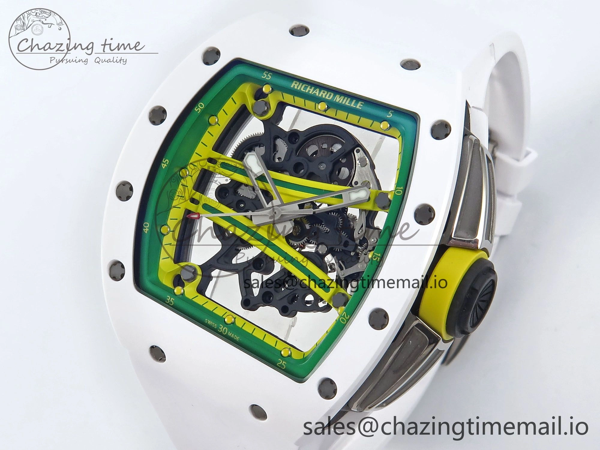 RM061 White Ceramic ZF 1:1 Best Edition on White Rubber Strap RMUL2 Super Clone