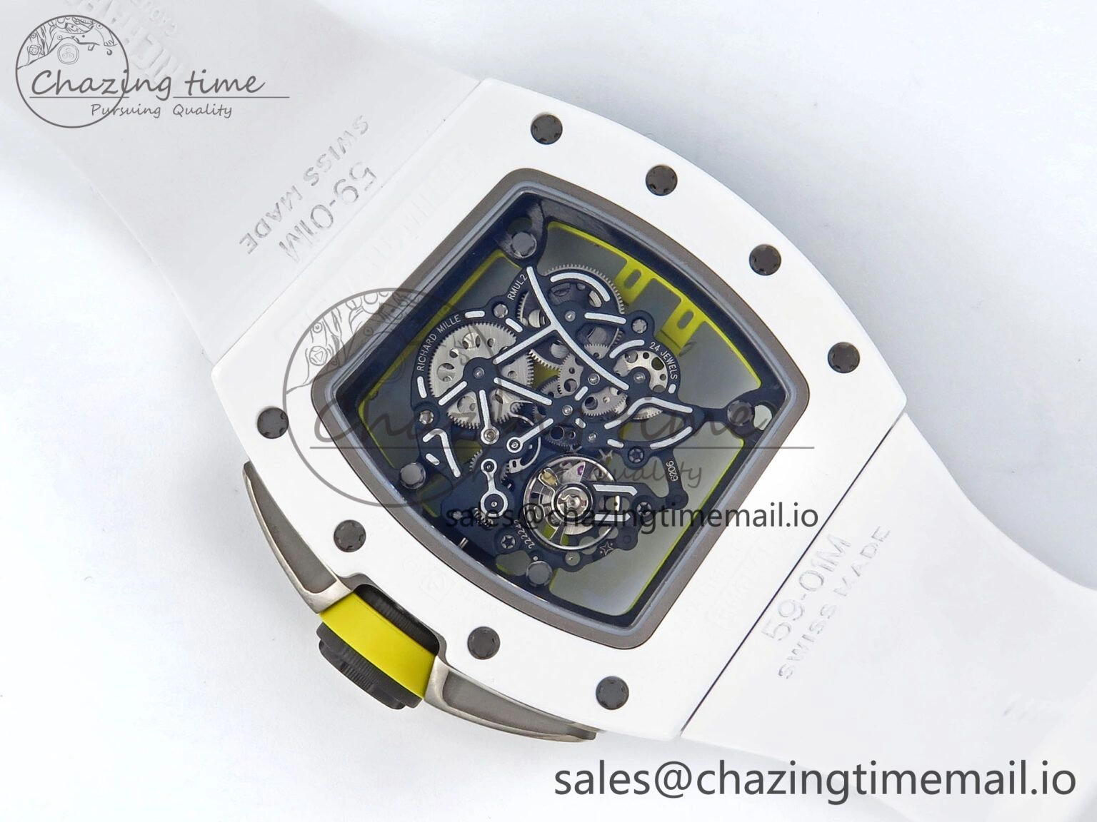 RM061 White Ceramic ZF 1:1 Best Edition on White Rubber Strap RMUL2 Super Clone