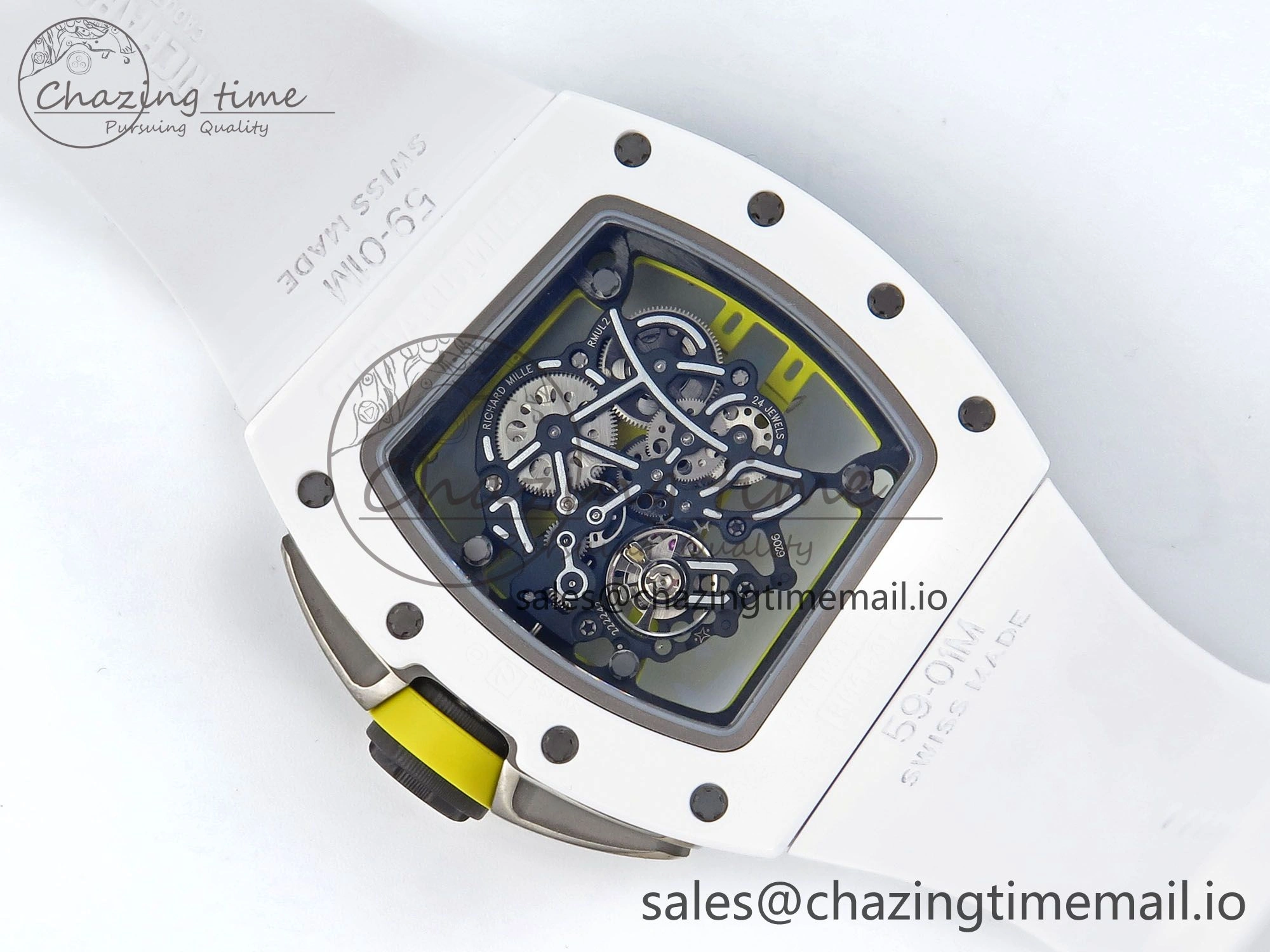 RM061 White Ceramic ZF 1:1 Best Edition on White Rubber Strap RMUL2 Super Clone