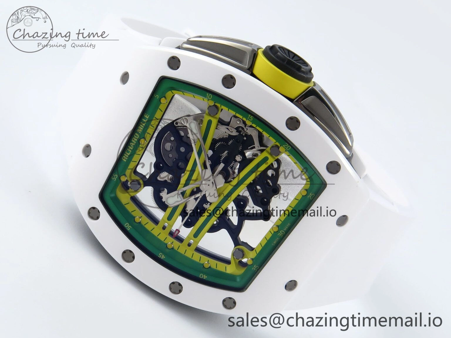 RM061 White Ceramic ZF 1:1 Best Edition on White Rubber Strap RMUL2 Super Clone