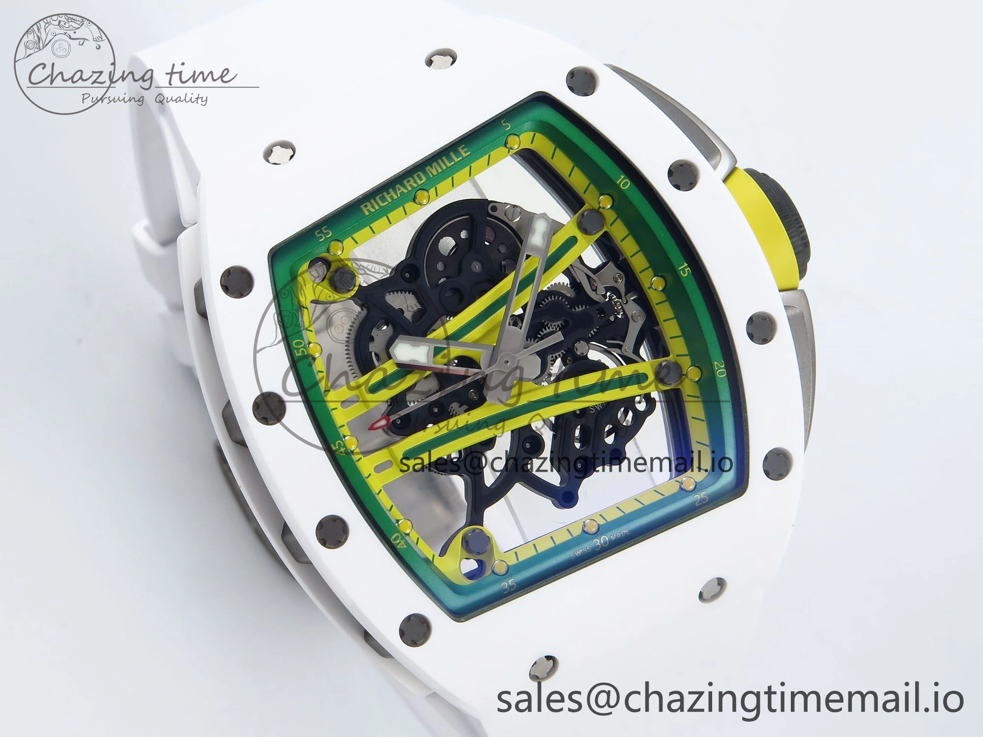 RM061 White Ceramic ZF 1:1 Best Edition on White Rubber Strap RMUL2 Super Clone