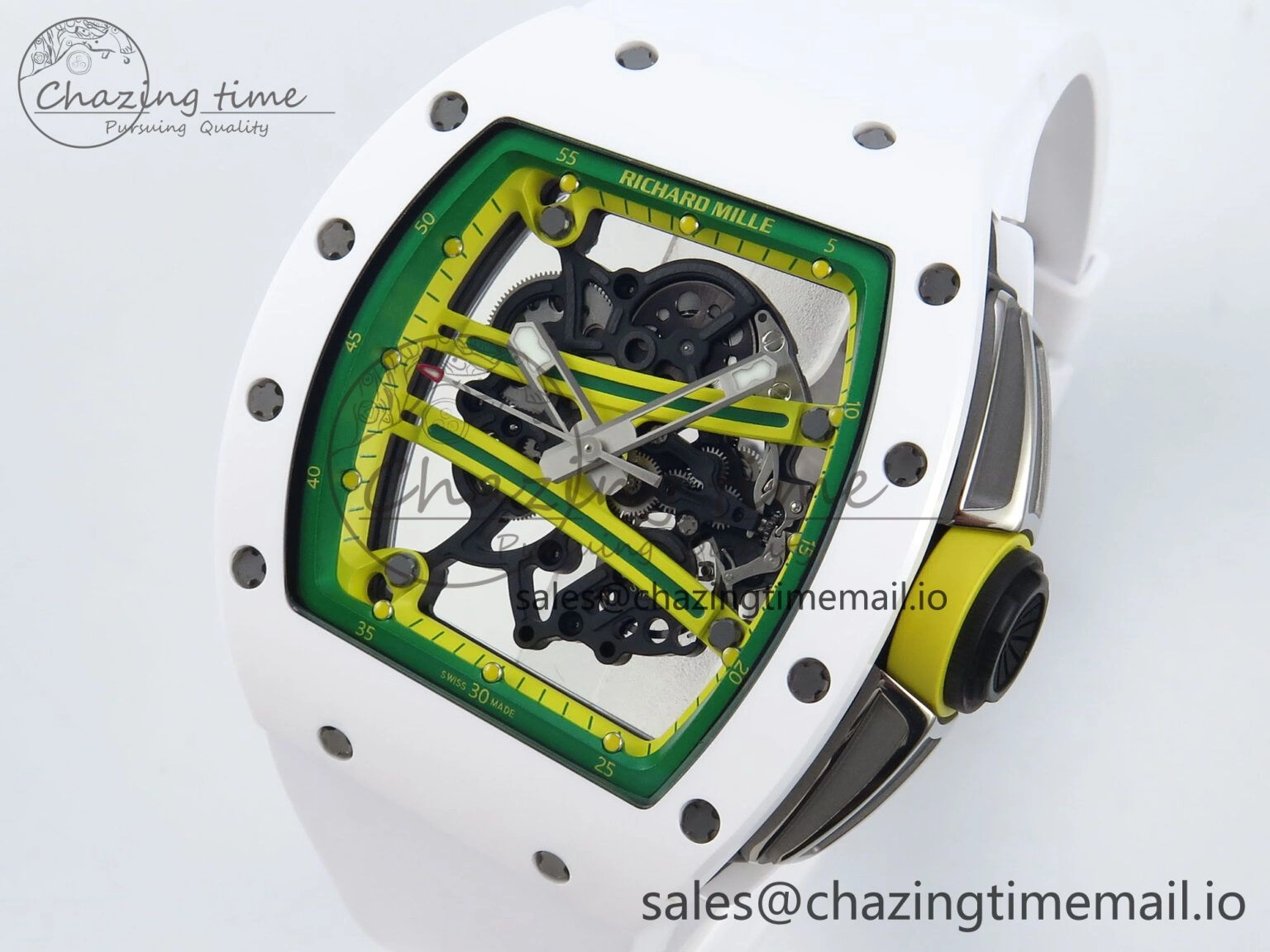 RM061 White Ceramic ZF 1:1 Best Edition on White Rubber Strap RMUL2 Super Clone