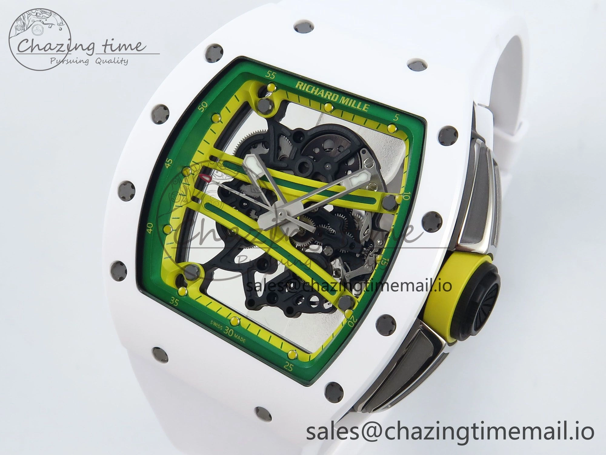 RM061 White Ceramic ZF 1:1 Best Edition on White Rubber Strap RMUL2 Super Clone