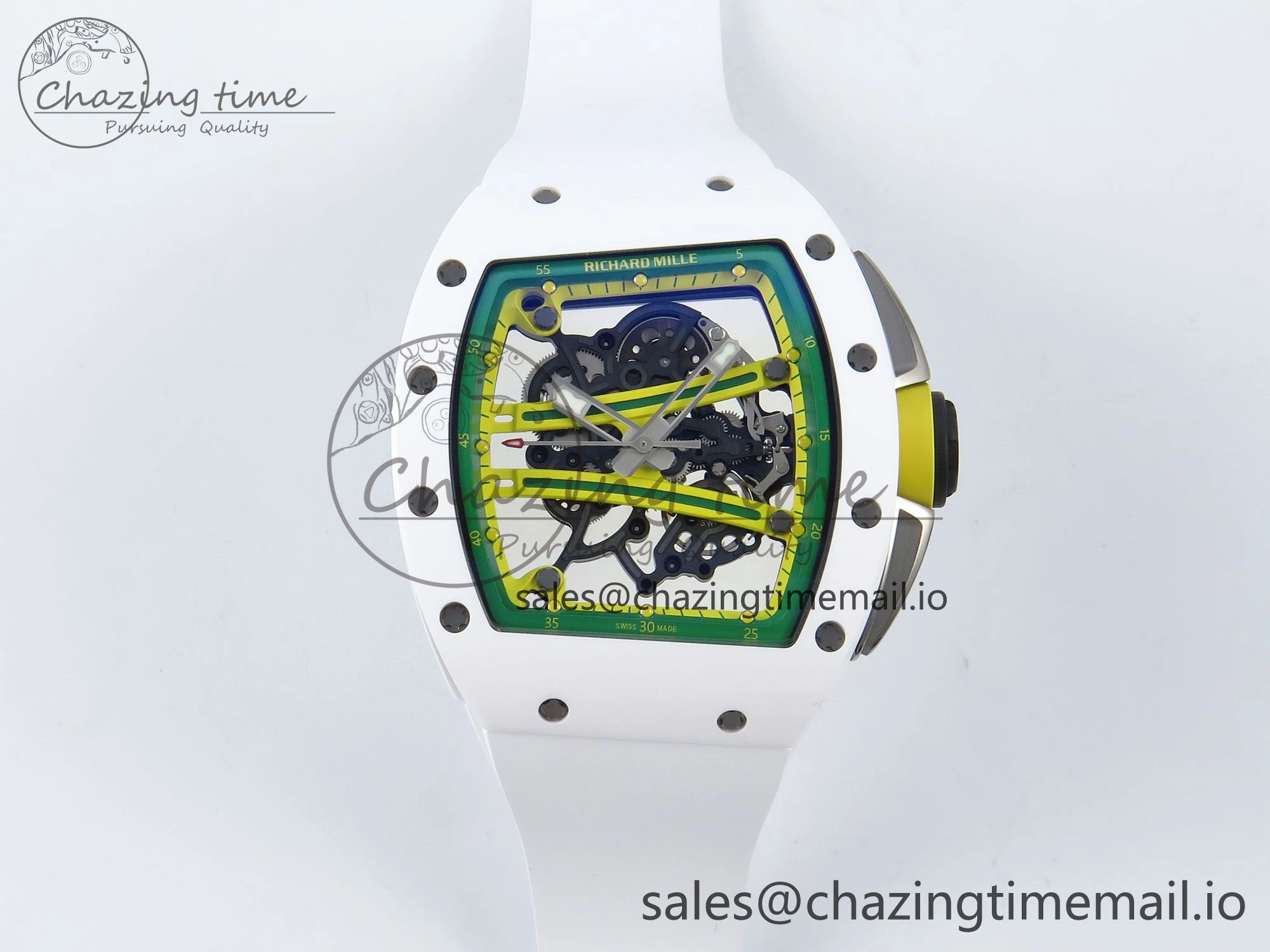 RM061 White Ceramic ZF 1:1 Best Edition on White Rubber Strap RMUL2 Super Clone