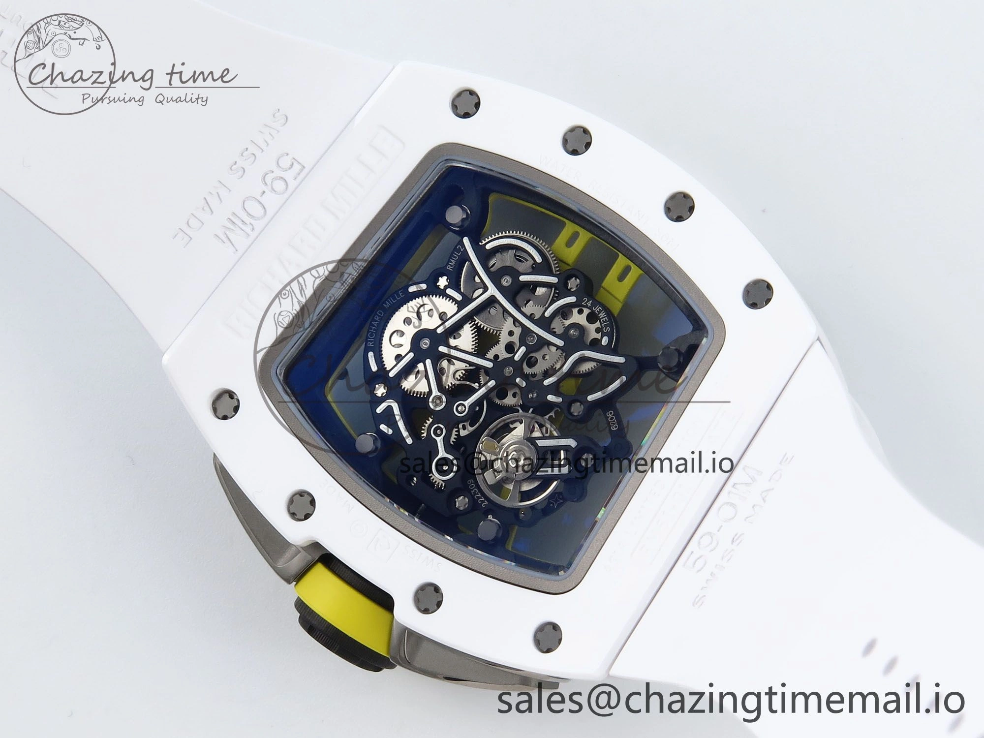 RM061 White Ceramic ZF 1:1 Best Edition on White Rubber Strap RMUL2 Super Clone
