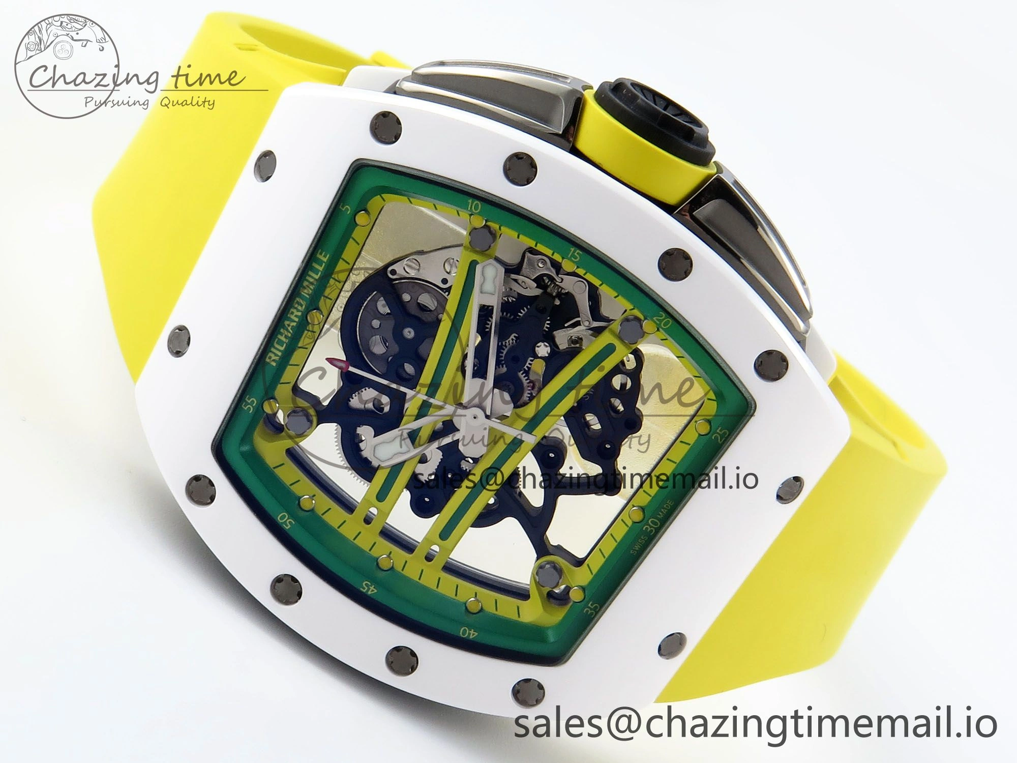 RM061 White Ceramic ZF 1:1 Best Edition on Yellow Rubber Strap RMUL2 Super Clone