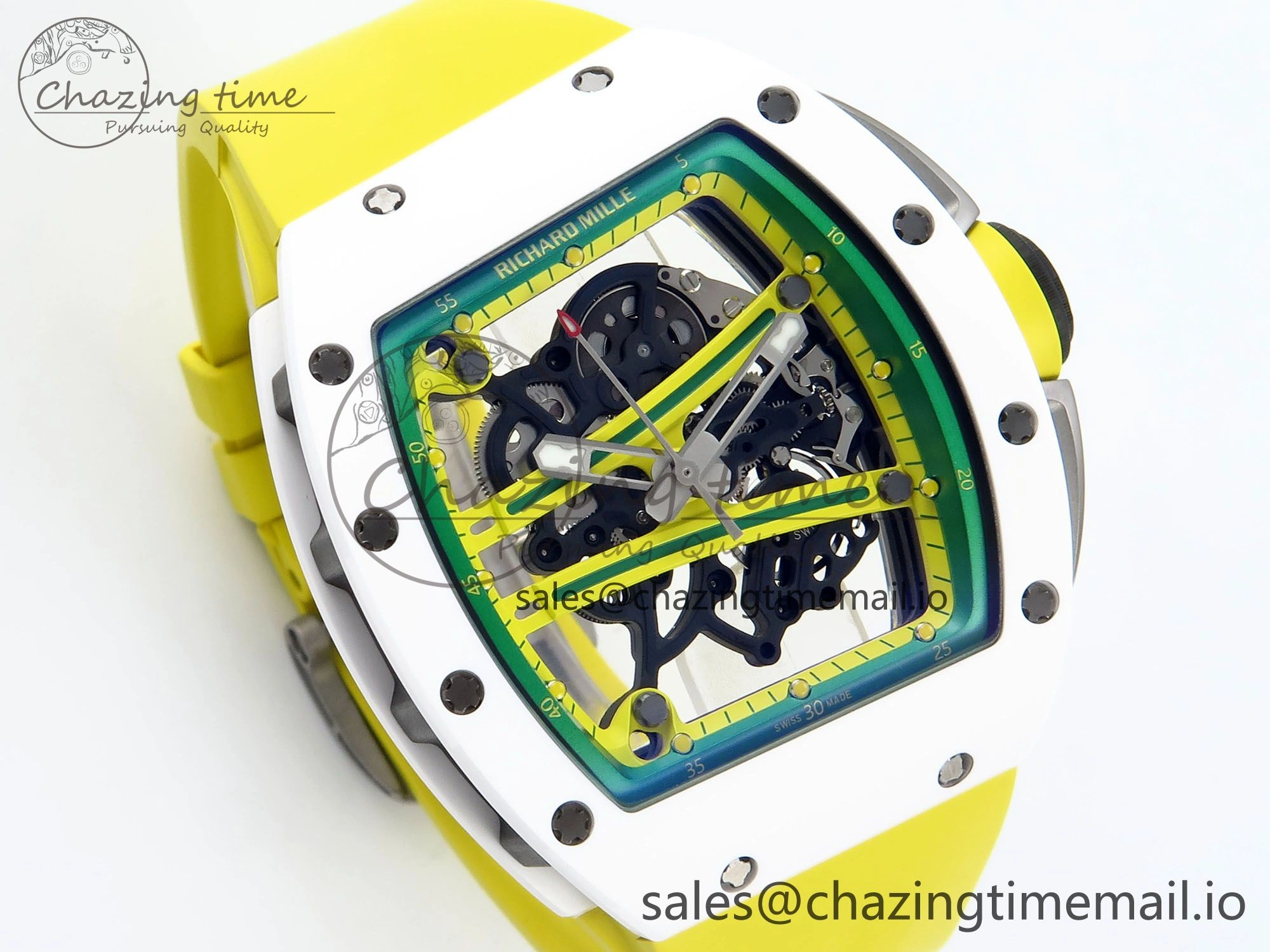 RM061 White Ceramic ZF 1:1 Best Edition on Yellow Rubber Strap RMUL2 Super Clone