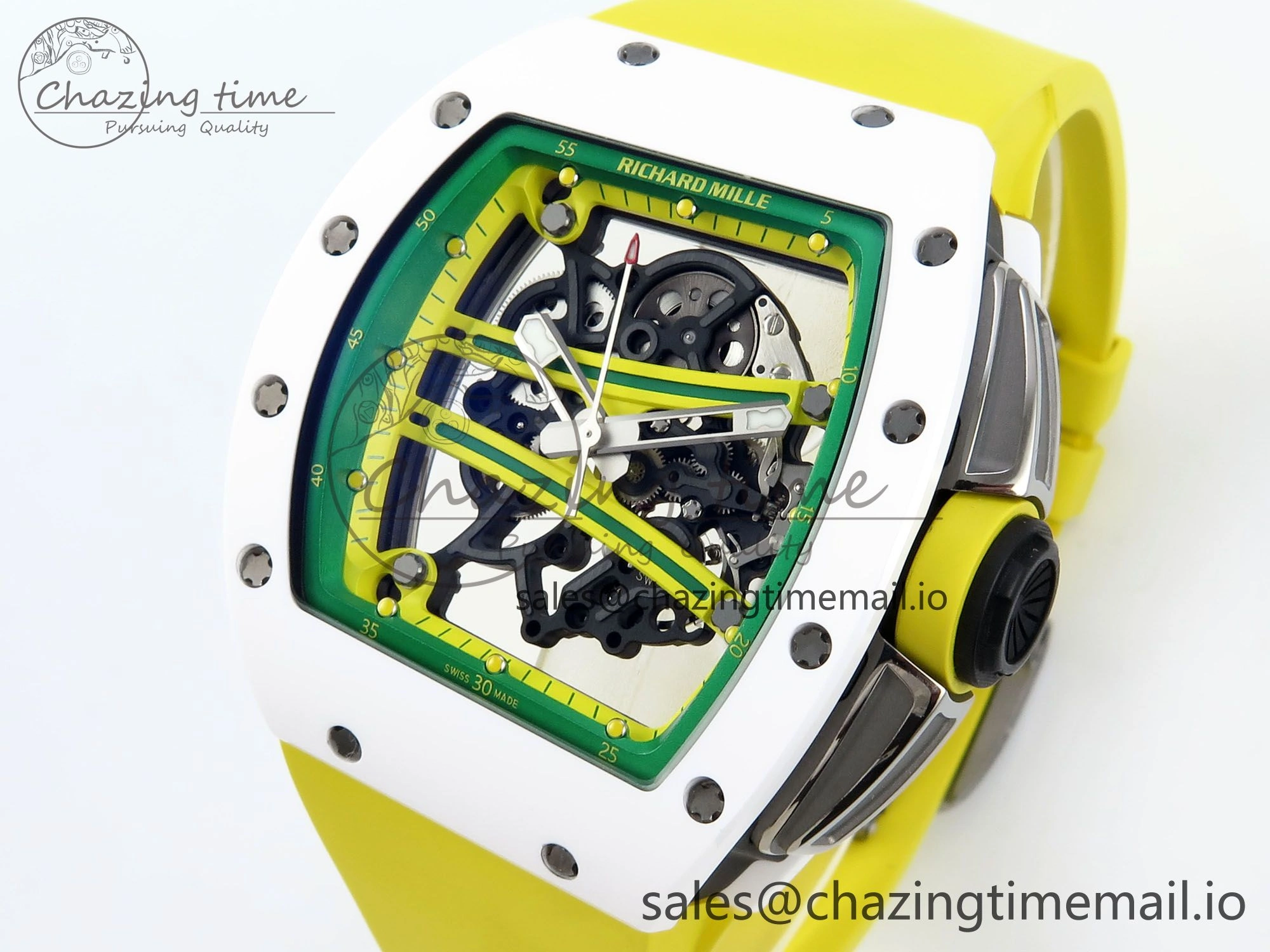 RM061 White Ceramic ZF 1:1 Best Edition on Yellow Rubber Strap RMUL2 Super Clone
