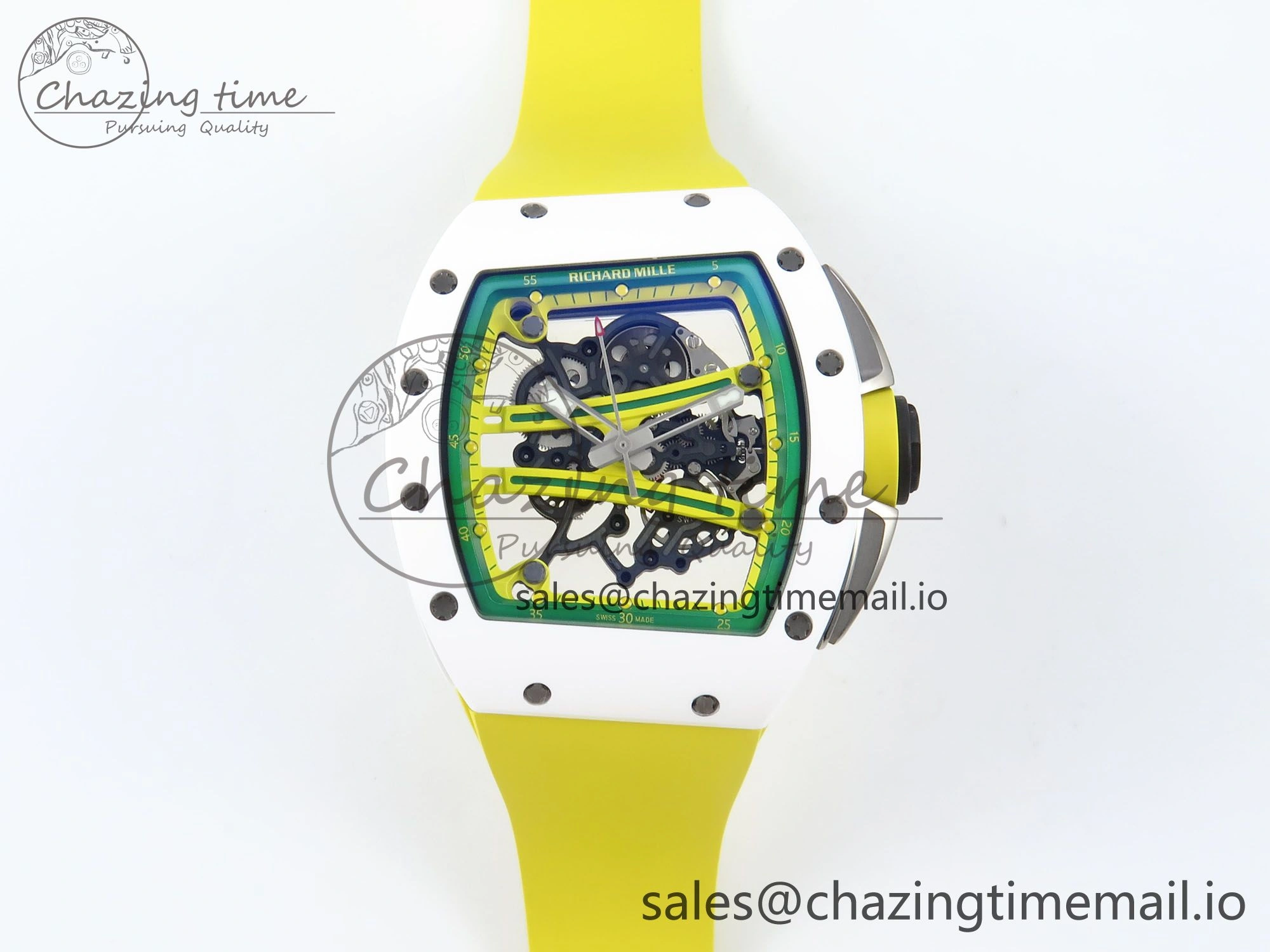 RM061 White Ceramic ZF 1:1 Best Edition on Yellow Rubber Strap RMUL2 Super Clone