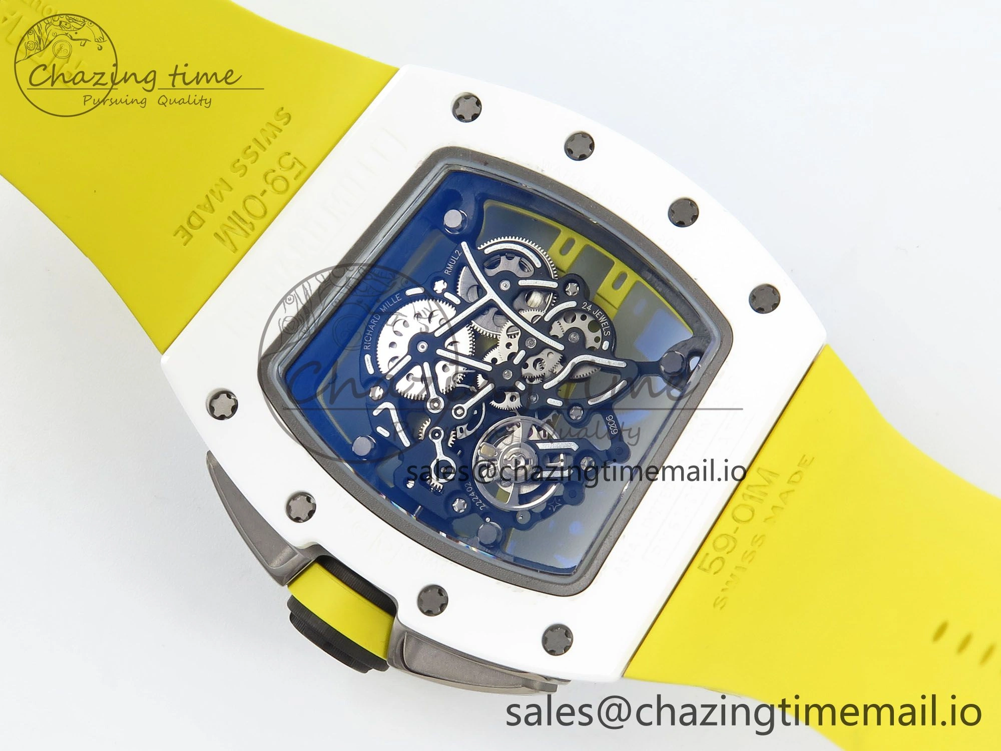RM061 White Ceramic ZF 1:1 Best Edition on Yellow Rubber Strap RMUL2 Super Clone