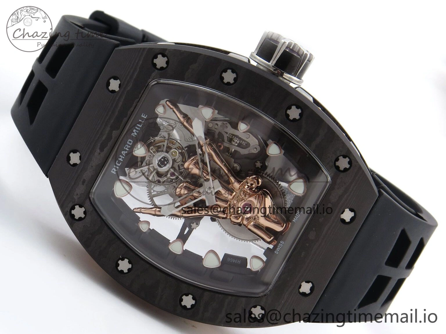 RM066 Real Forge Carbon RG YSF 1:1 Best Edition Skeleton Dial on Black Rubber Strap Asian Tourbillon