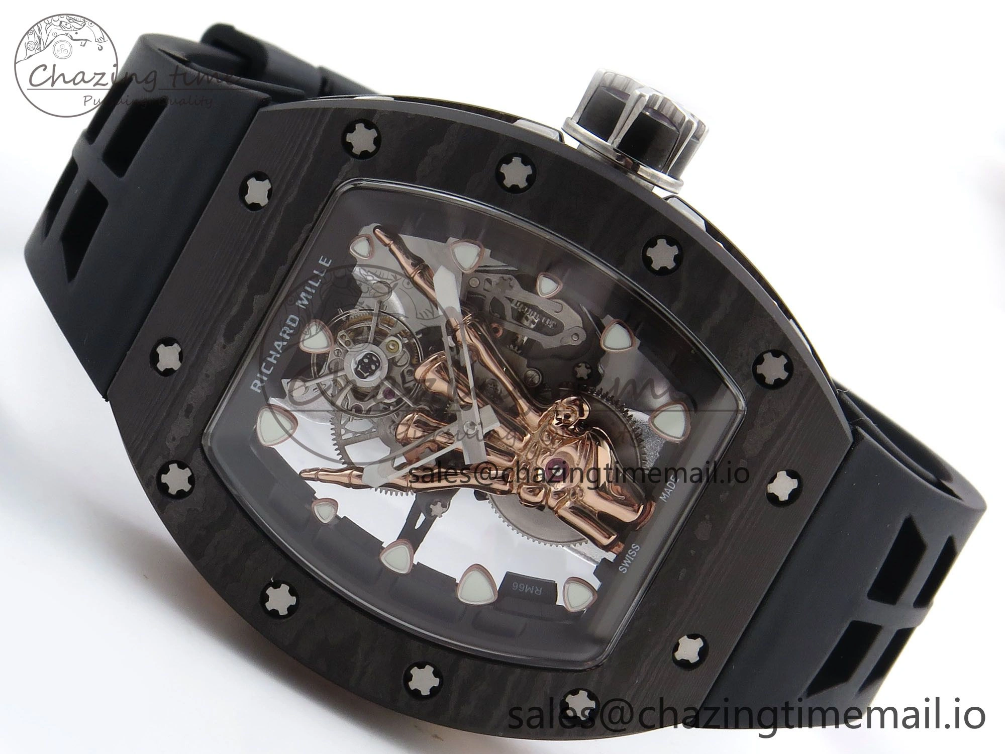 RM066 Real Forge Carbon RG YSF 1:1 Best Edition Skeleton Dial on Black Rubber Strap Asian Tourbillon