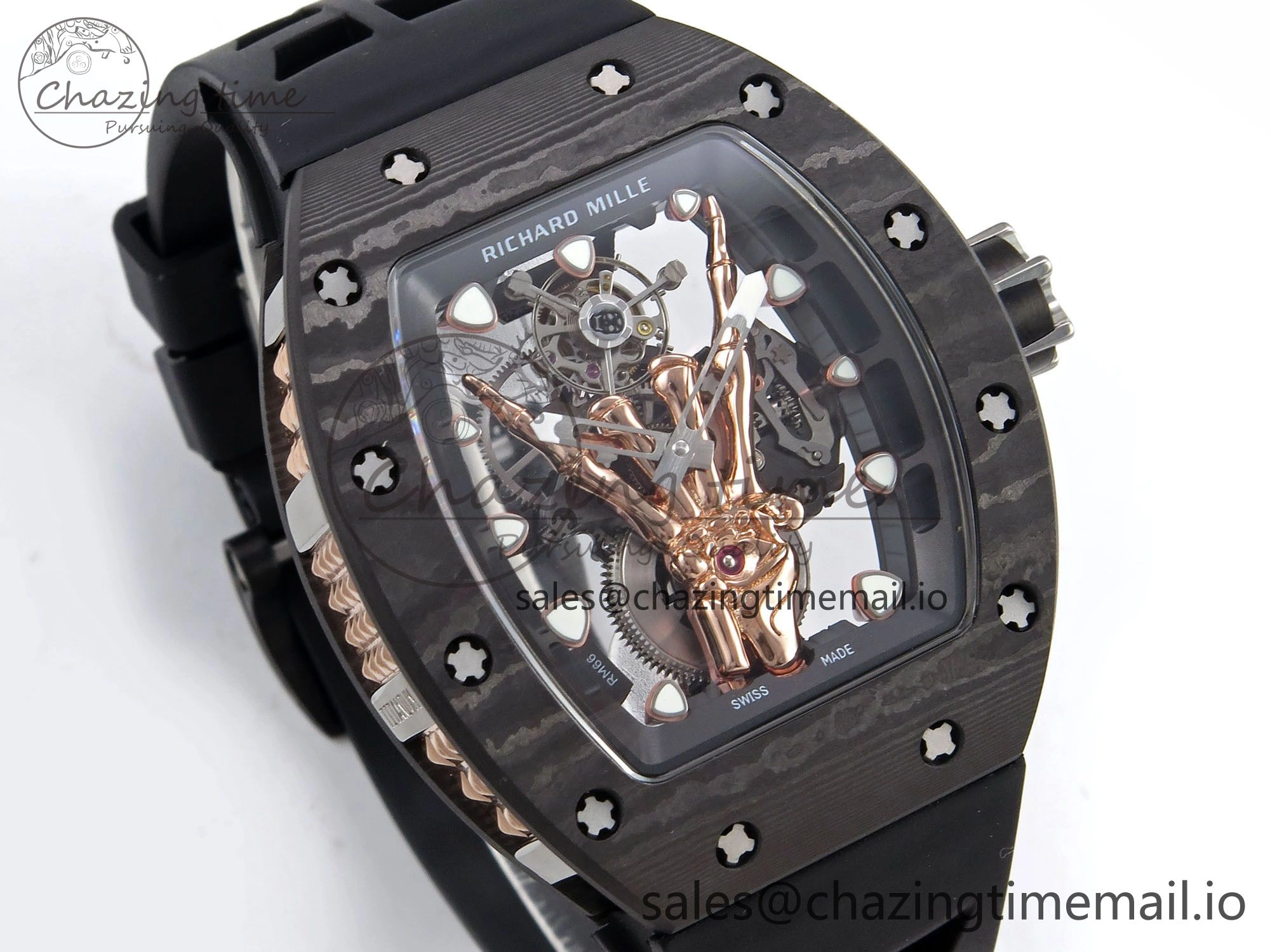 RM066 Real Forge Carbon RG YSF 1:1 Best Edition Skeleton Dial on Black Rubber Strap Asian Tourbillon