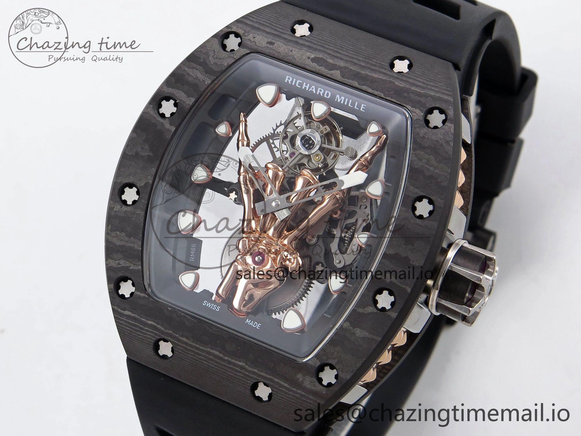 RM066 Real Forge Carbon RG YSF 1:1 Best Edition Skeleton Dial on Black Rubber Strap Asian Tourbillon