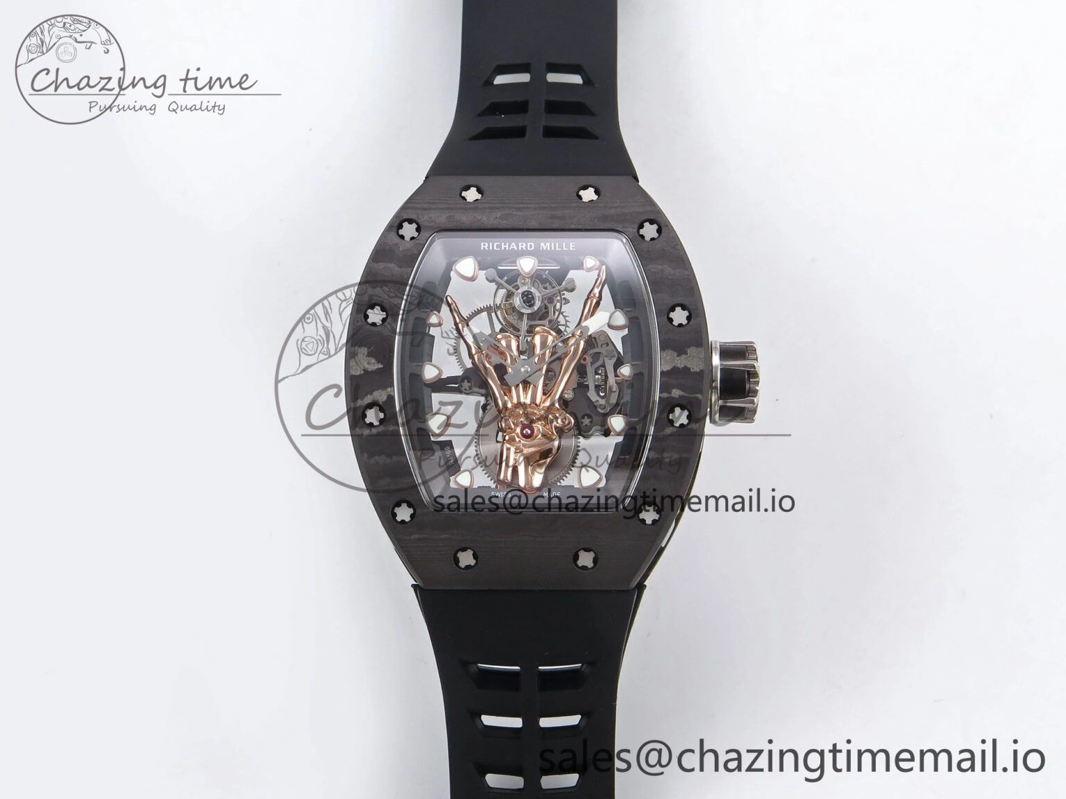 RM066 Real Forge Carbon RG YSF 1:1 Best Edition Skeleton Dial on Black Rubber Strap Asian Tourbillon