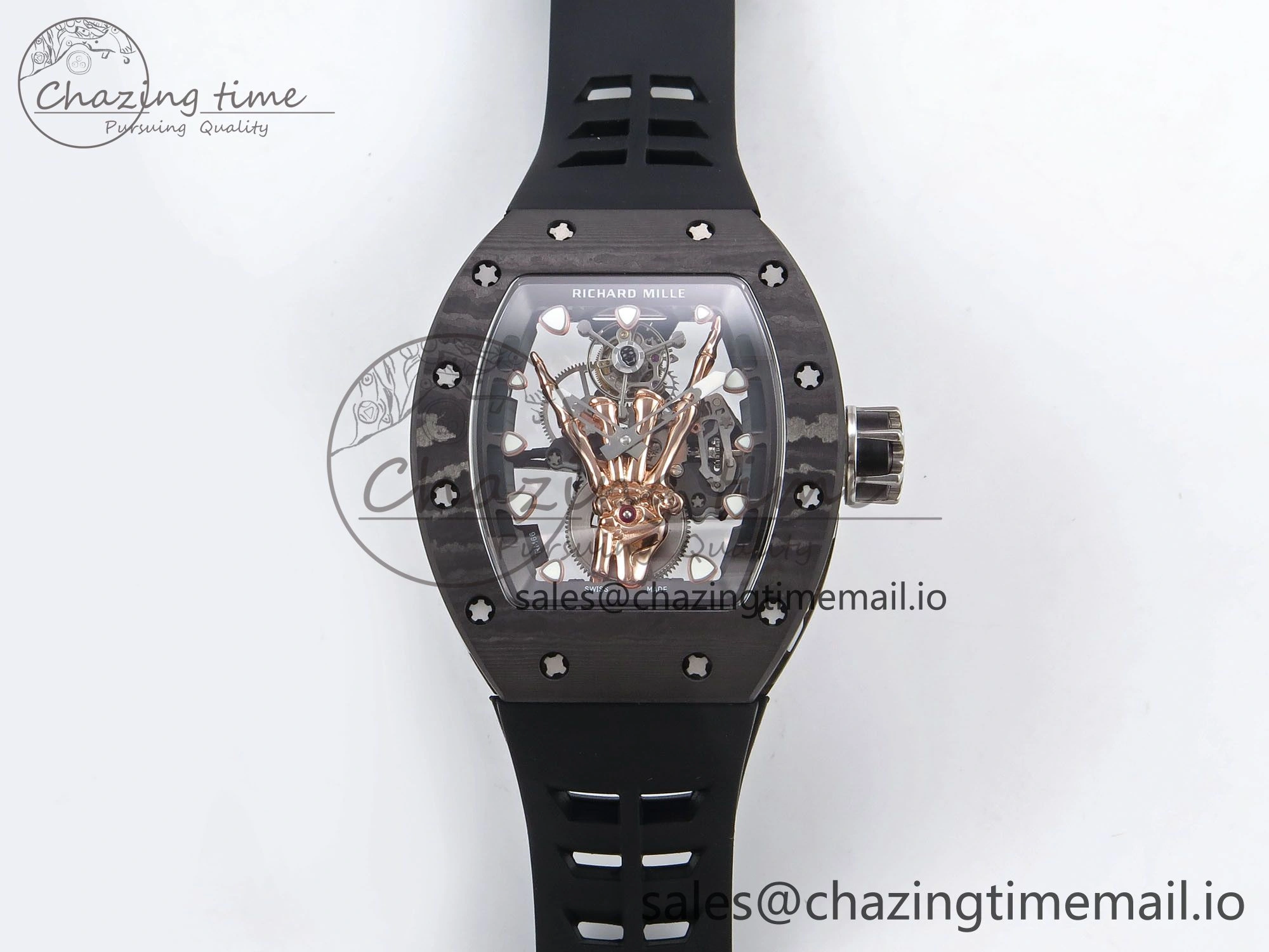 RM066 Real Forge Carbon RG YSF 1:1 Best Edition Skeleton Dial on Black Rubber Strap Asian Tourbillon