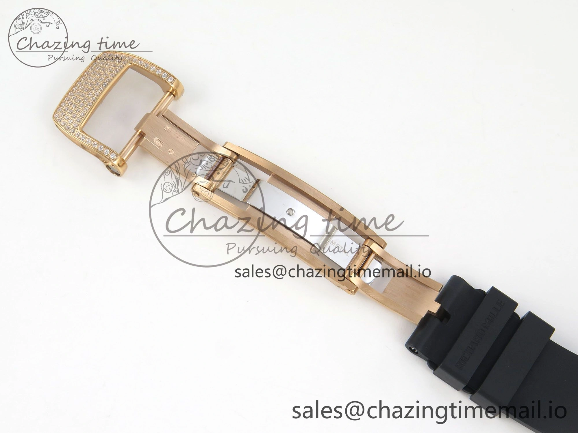 RM07 Ladies Full Diamonds RG ZF 1:1 Best Edition Black Dial on Black Rubber Strap CRMA2 Clone