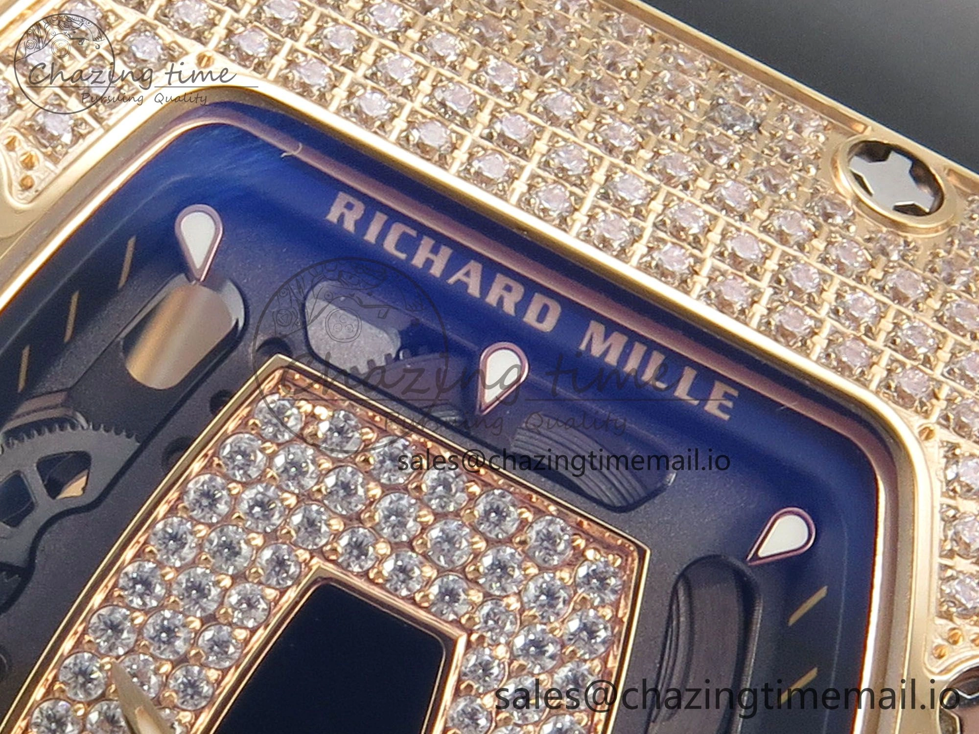 RM07 Ladies Full Diamonds RG ZF 1:1 Best Edition Black Dial on Black Rubber Strap CRMA2 Clone