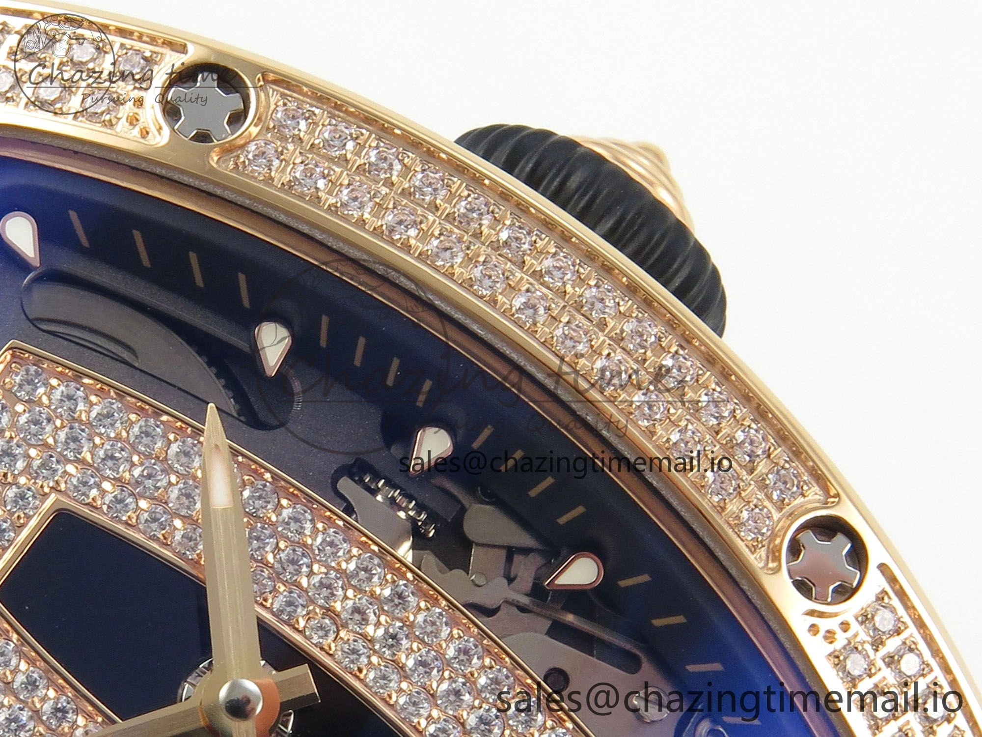 RM07 Ladies Full Diamonds RG ZF 1:1 Best Edition Black Dial on Black Rubber Strap CRMA2 Clone