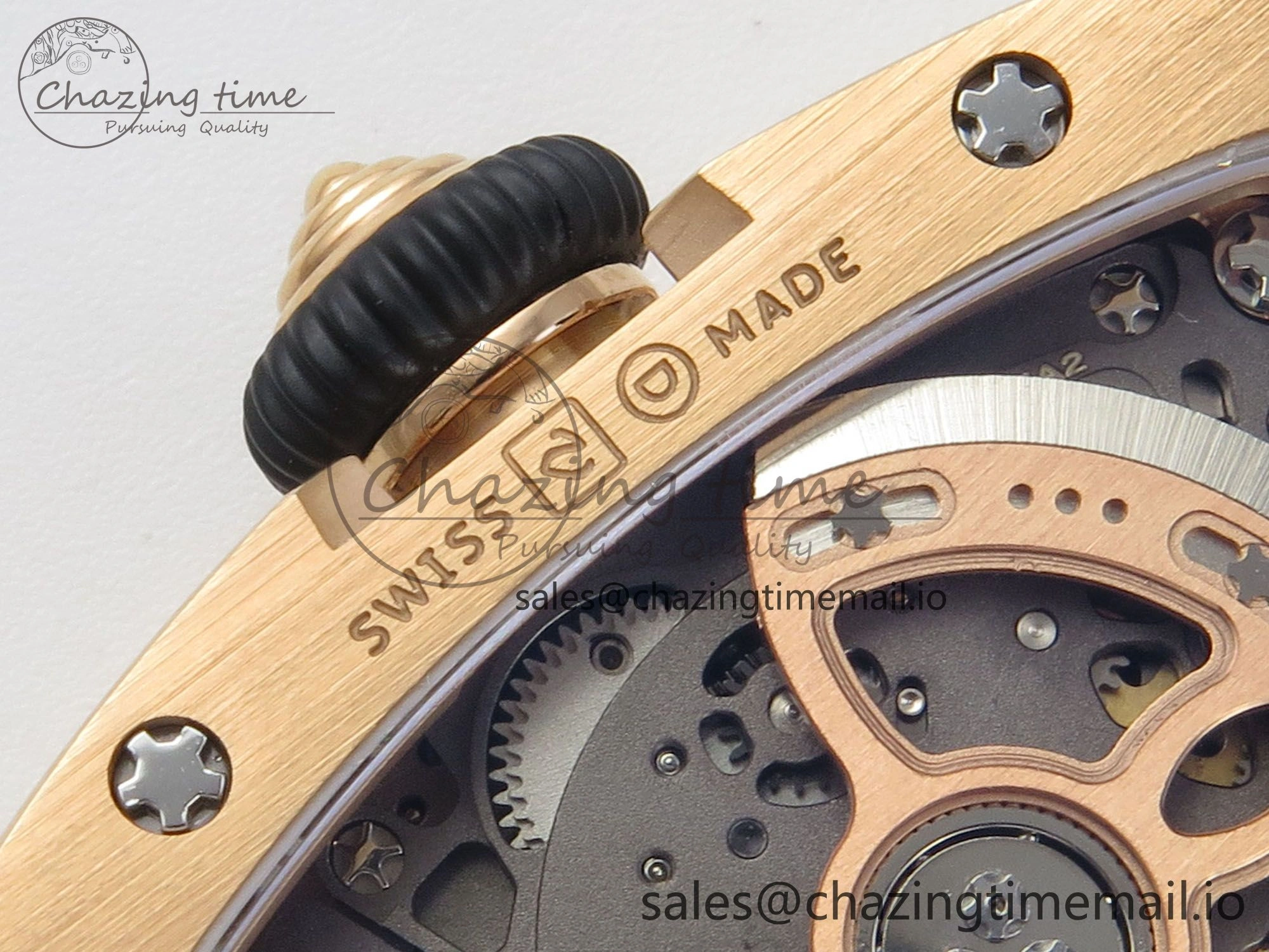 RM07 Ladies Full Diamonds RG ZF 1:1 Best Edition Red Dial on Black Rubber Strap CRMA2 Clone