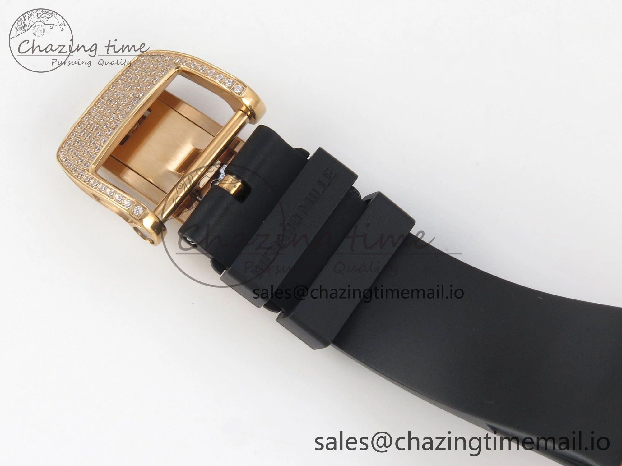 RM07 Ladies Full Diamonds RG ZF 1:1 Best Edition Red Dial on Black Rubber Strap CRMA2 Clone