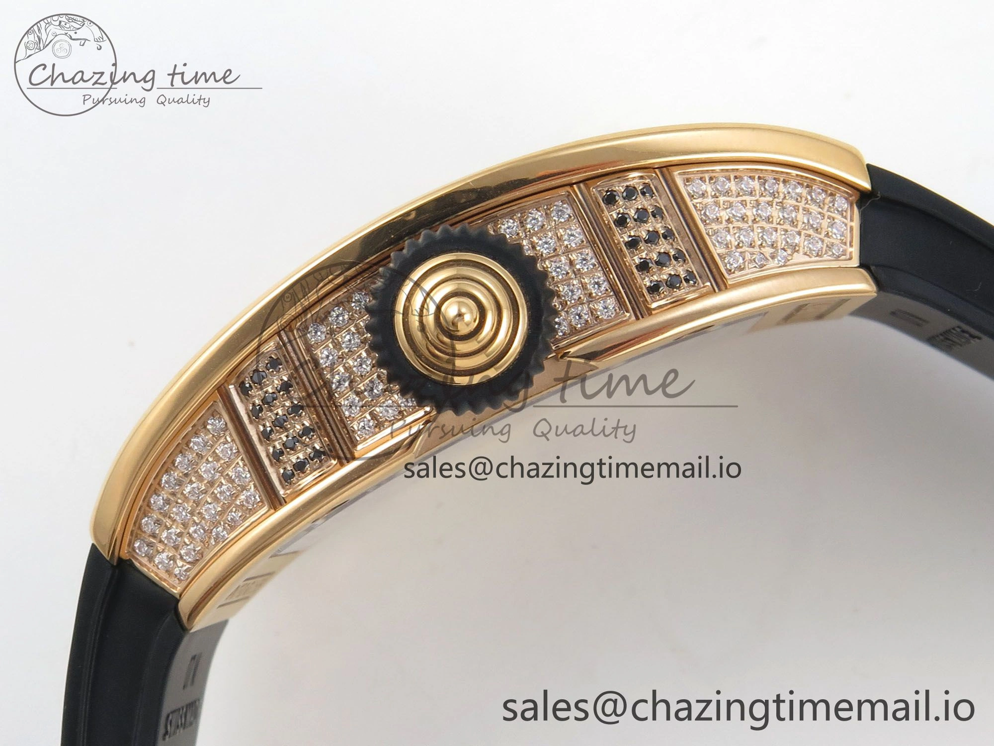 RM07 Ladies Full Diamonds RG ZF 1:1 Best Edition Red Dial on Black Rubber Strap CRMA2 Clone