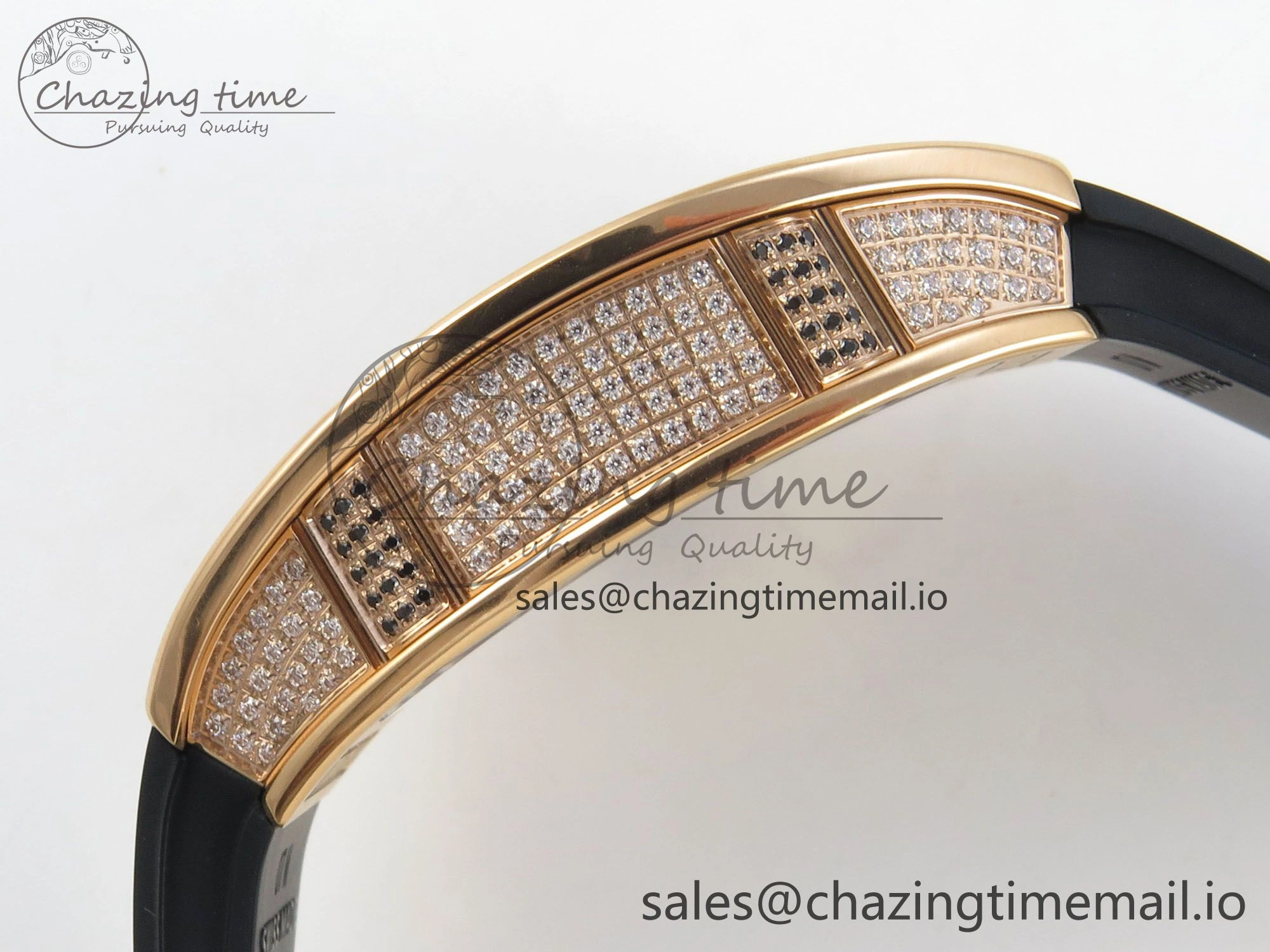 RM07 Ladies Full Diamonds RG ZF 1:1 Best Edition Red Dial on Black Rubber Strap CRMA2 Clone
