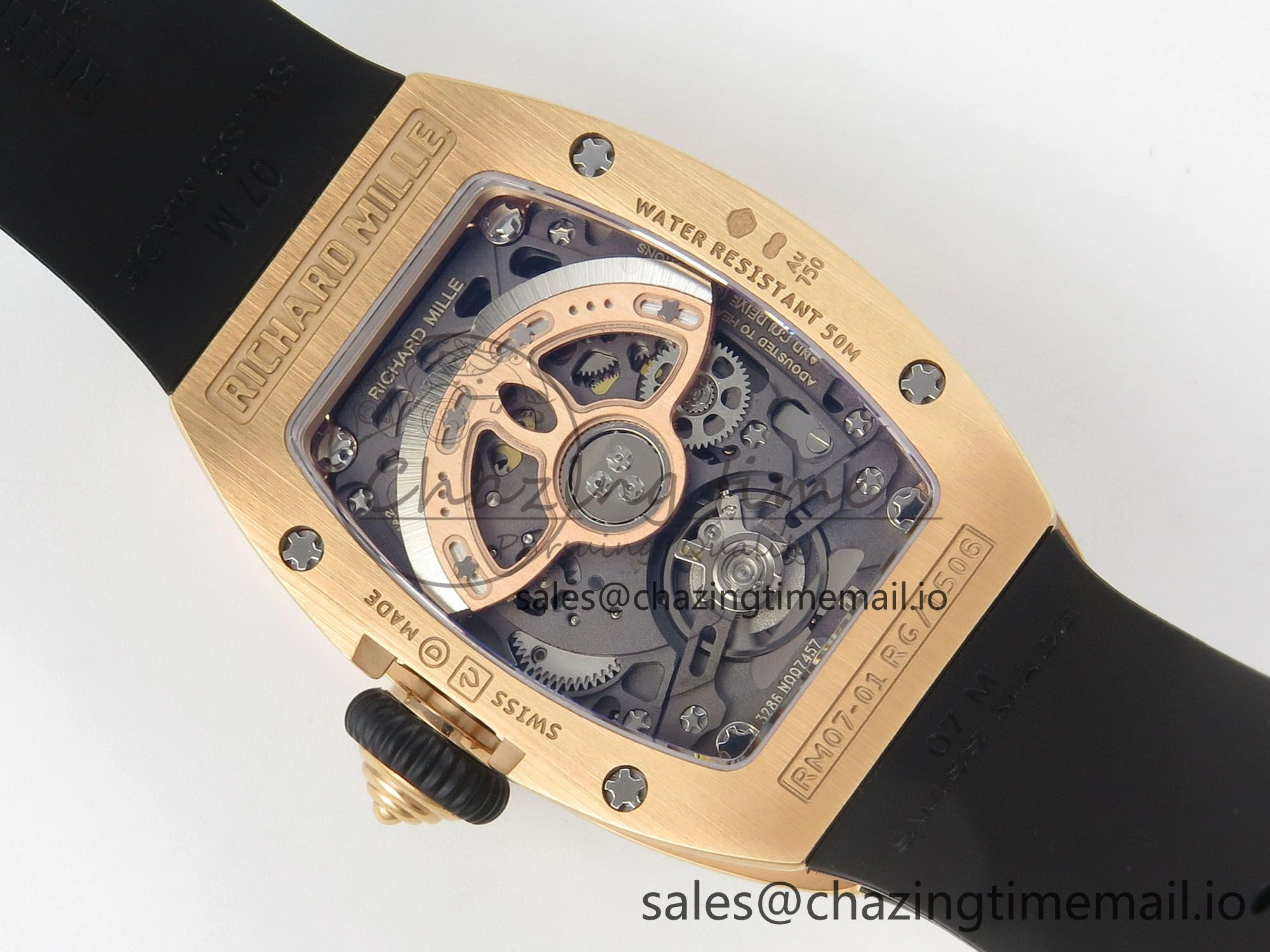 RM07 Ladies Full Diamonds RG ZF 1:1 Best Edition Red Dial on Black Rubber Strap CRMA2 Clone