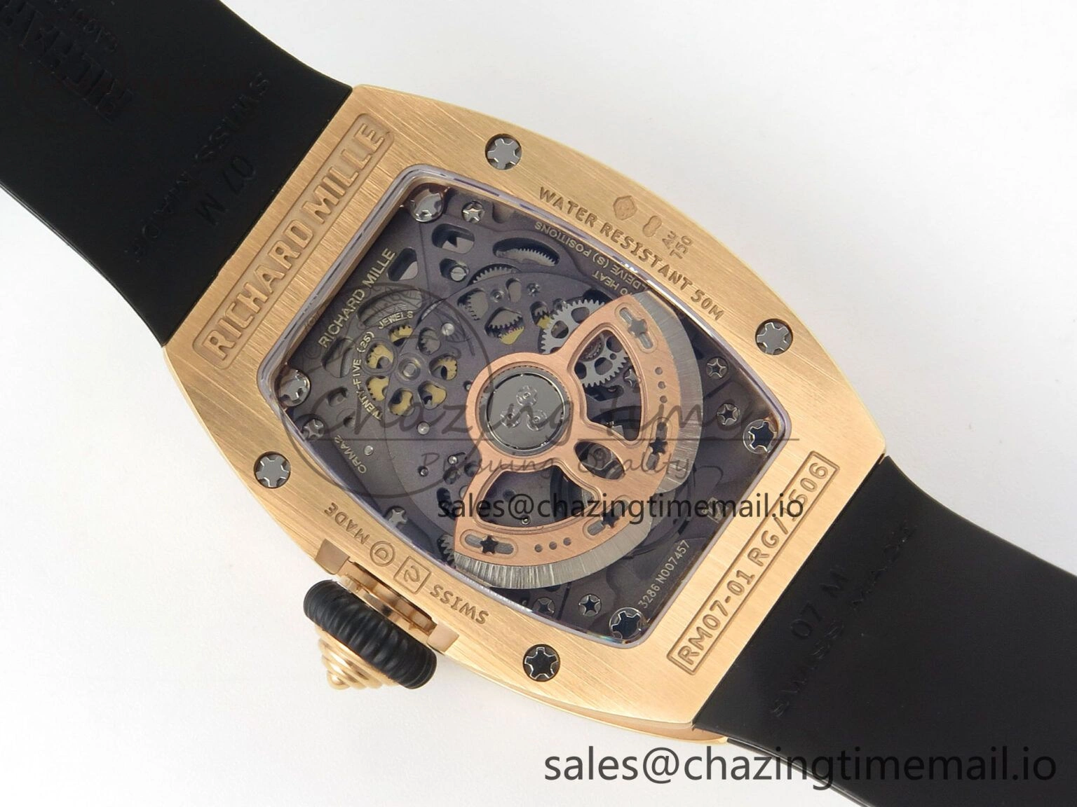 RM07 Ladies Full Diamonds RG ZF 1:1 Best Edition Red Dial on Black Rubber Strap CRMA2 Clone