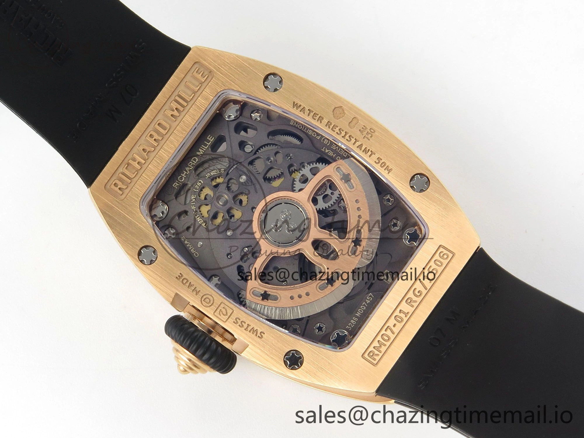 RM07 Ladies Full Diamonds RG ZF 1:1 Best Edition Red Dial on Black Rubber Strap CRMA2 Clone
